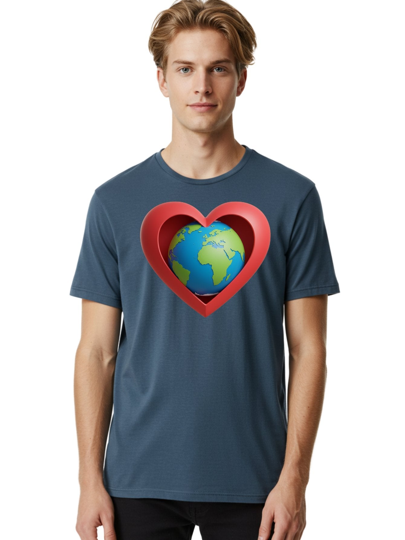 Earth-In-Heart-1 Men'S Graphic Tee, 100% Cotton, Comfortable Casual Summer Wear, Machine Washable, Globe Inside A Heart, 3D Rendering, Symbol Of Love For Earth, Environmental Awareness, Eco-Friendly, Global Unity, Caring For Planet Baa581 24
