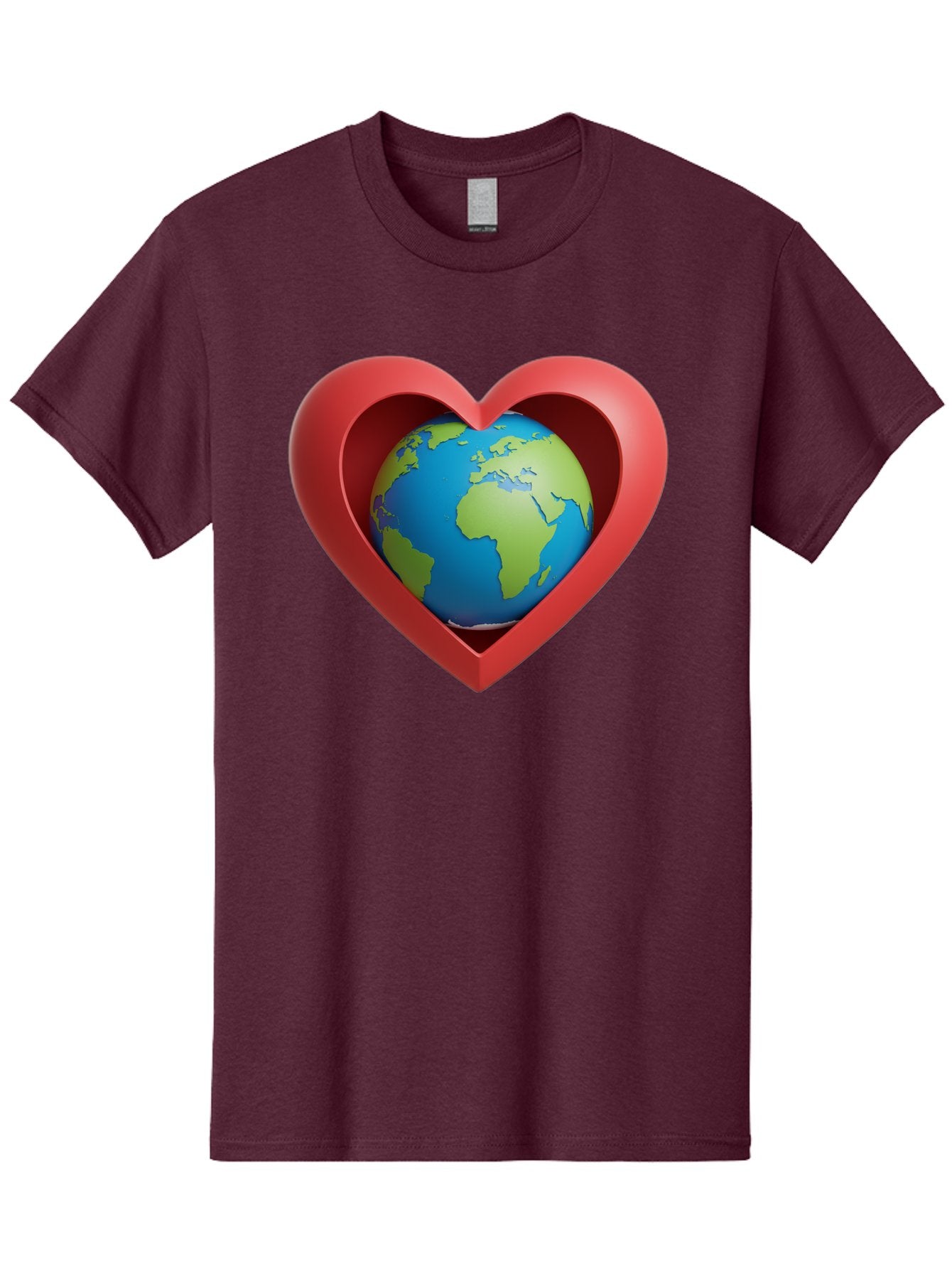 Earth-In-Heart-1 Men'S Graphic Tee, 100% Cotton, Comfortable Casual Summer Wear, Machine Washable, Globe Inside A Heart, 3D Rendering, Symbol Of Love For Earth, Environmental Awareness, Eco-Friendly, Global Unity, Caring For Planet Baa581 8