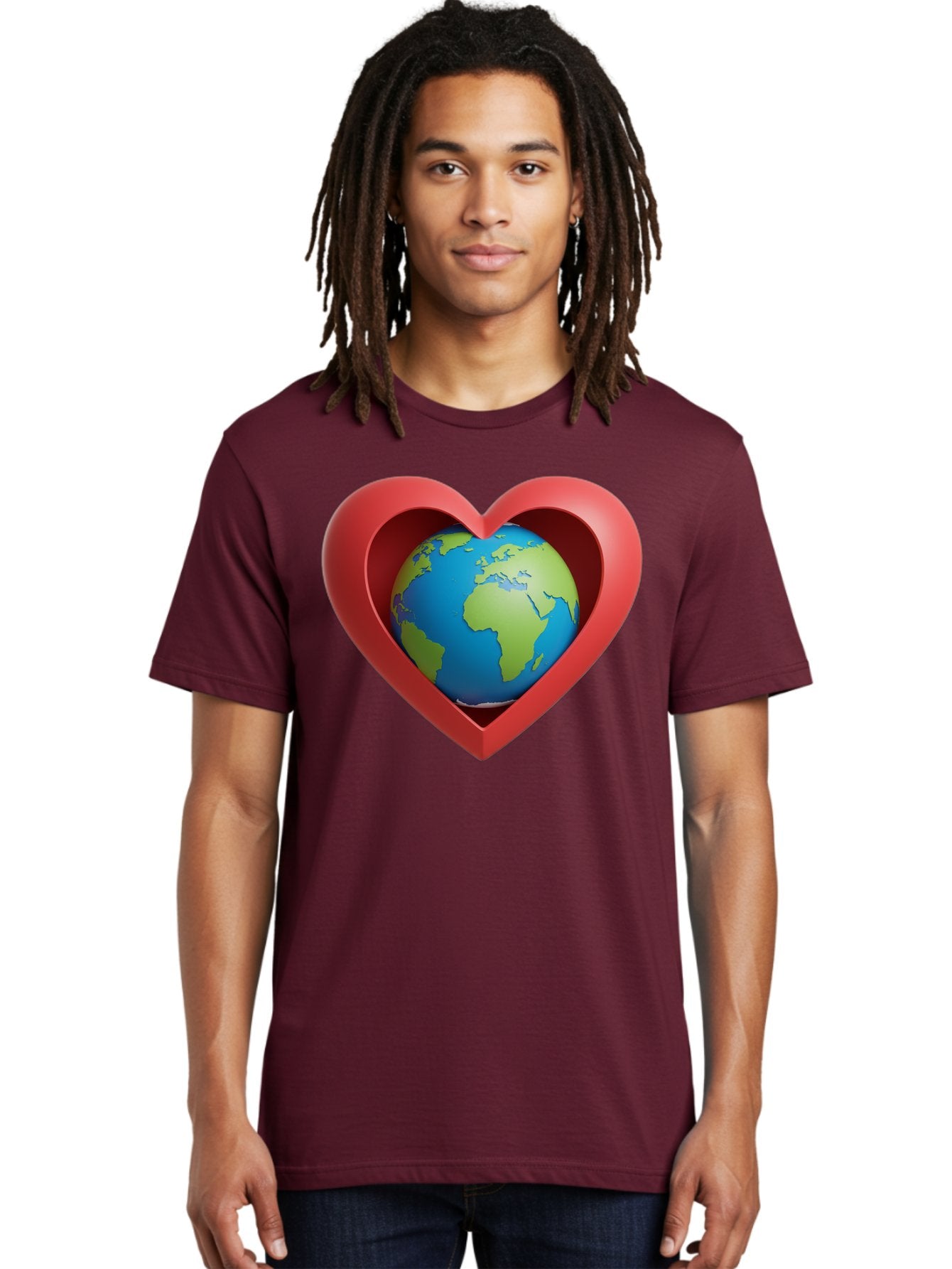 Earth-In-Heart-1 Men'S Graphic Tee, 100% Cotton, Comfortable Casual Summer Wear, Machine Washable, Globe Inside A Heart, 3D Rendering, Symbol Of Love For Earth, Environmental Awareness, Eco-Friendly, Global Unity, Caring For Planet Baa581 25