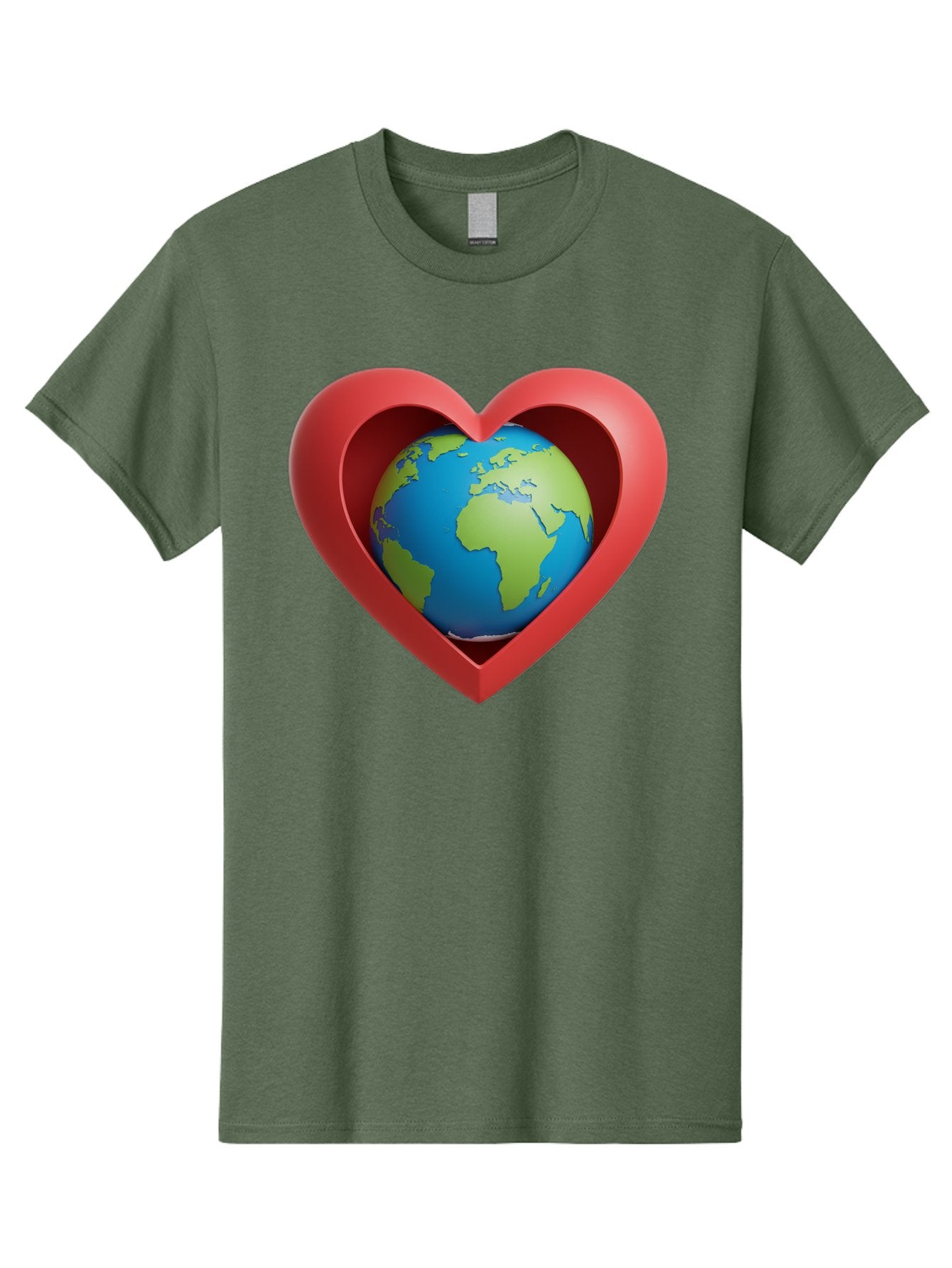 Earth-In-Heart-1 Men'S Graphic Tee, 100% Cotton, Comfortable Casual Summer Wear, Machine Washable, Globe Inside A Heart, 3D Rendering, Symbol Of Love For Earth, Environmental Awareness, Eco-Friendly, Global Unity, Caring For Planet Baa581