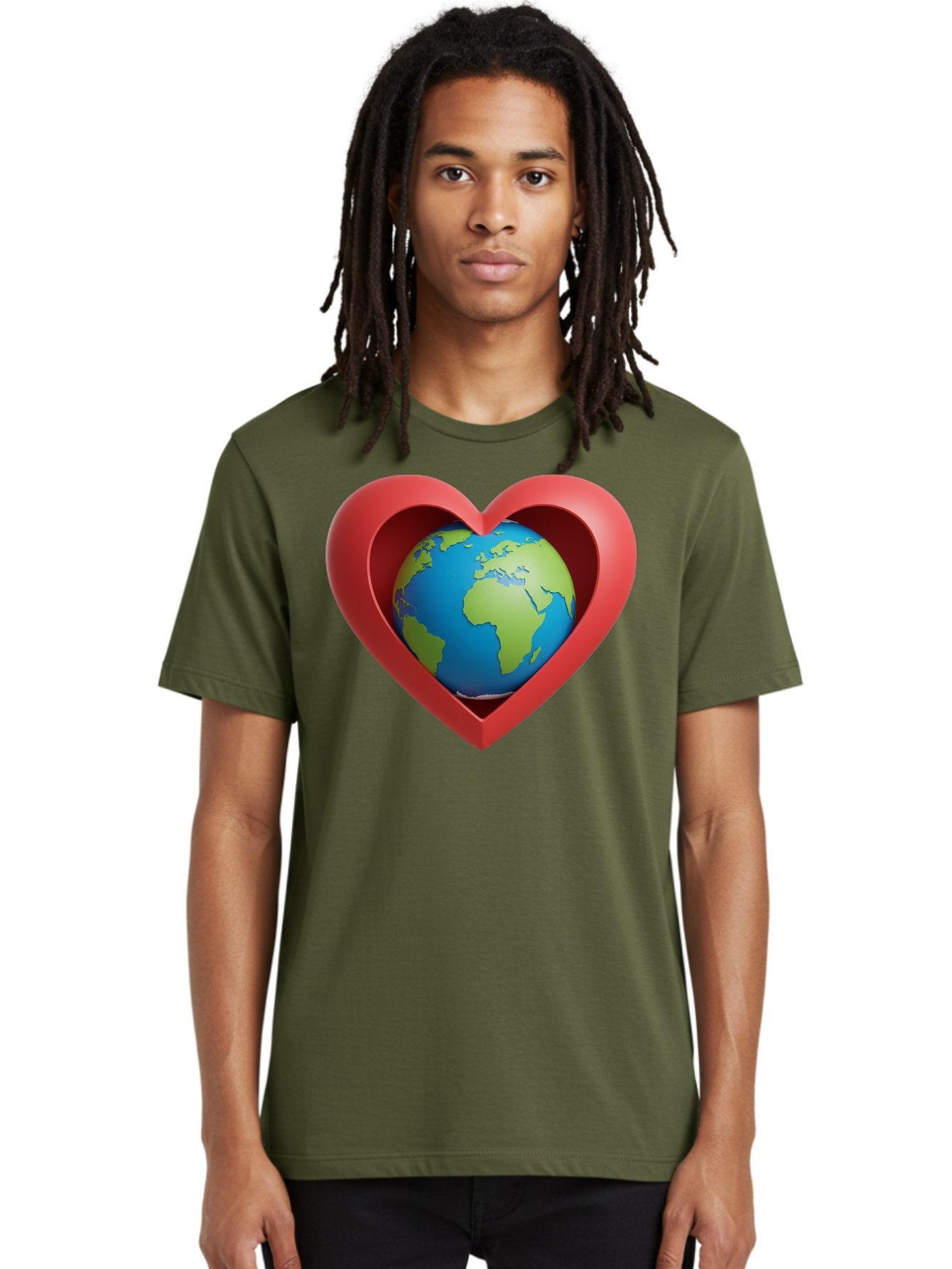 Earth-In-Heart-1 Men'S Graphic Tee, 100% Cotton, Comfortable Casual Summer Wear, Machine Washable, Globe Inside A Heart, 3D Rendering, Symbol Of Love For Earth, Environmental Awareness, Eco-Friendly, Global Unity, Caring For Planet Baa581 21