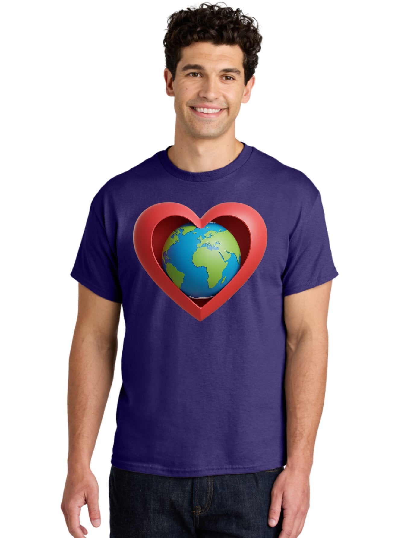 Earth-In-Heart-1 Men'S Graphic Tee, 100% Cotton, Comfortable Casual Summer Wear, Machine Washable, Globe Inside A Heart, 3D Rendering, Symbol Of Love For Earth, Environmental Awareness, Eco-Friendly, Global Unity, Caring For Planet Baa581 30