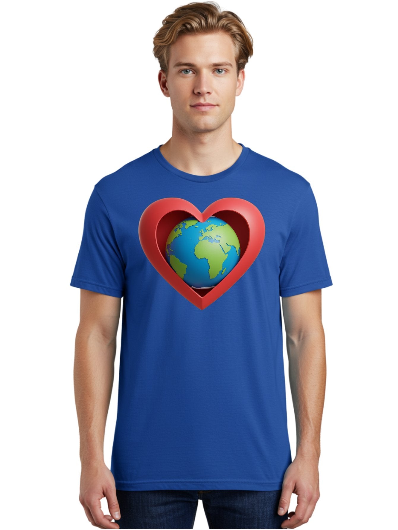 Earth-In-Heart-1 Men'S Graphic Tee, 100% Cotton, Comfortable Casual Summer Wear, Machine Washable, Globe Inside A Heart, 3D Rendering, Symbol Of Love For Earth, Environmental Awareness, Eco-Friendly, Global Unity, Caring For Planet Baa581 23