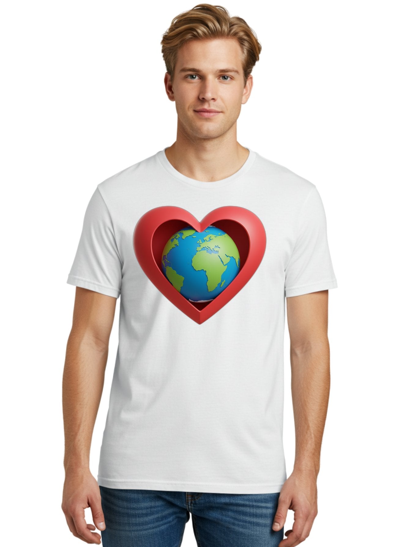 Earth-In-Heart-1 Men'S Graphic Tee, 100% Cotton, Comfortable Casual Summer Wear, Machine Washable, Globe Inside A Heart, 3D Rendering, Symbol Of Love For Earth, Environmental Awareness, Eco-Friendly, Global Unity, Caring For Planet Baa581 20