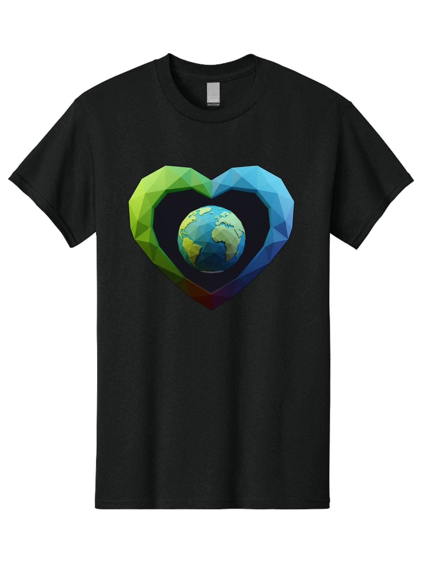 Earth-In-Heart-2 Men'S Graphic Tee, 100% Cotton, Comfortable Casual Summer Wear, Machine Washable, Globe In The Heart, Low Poly Art, Earth Love, Eco Friendly, Environmental Awareness, Blue And Green Hues, Polygonal Heart, Earth Centered, Baa582 10