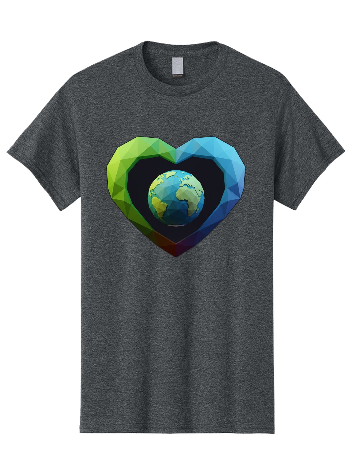 Earth-In-Heart-2 Men'S Graphic Tee, 100% Cotton, Comfortable Casual Summer Wear, Machine Washable, Globe In The Heart, Low Poly Art, Earth Love, Eco Friendly, Environmental Awareness, Blue And Green Hues, Polygonal Heart, Earth Centered, Baa582 6