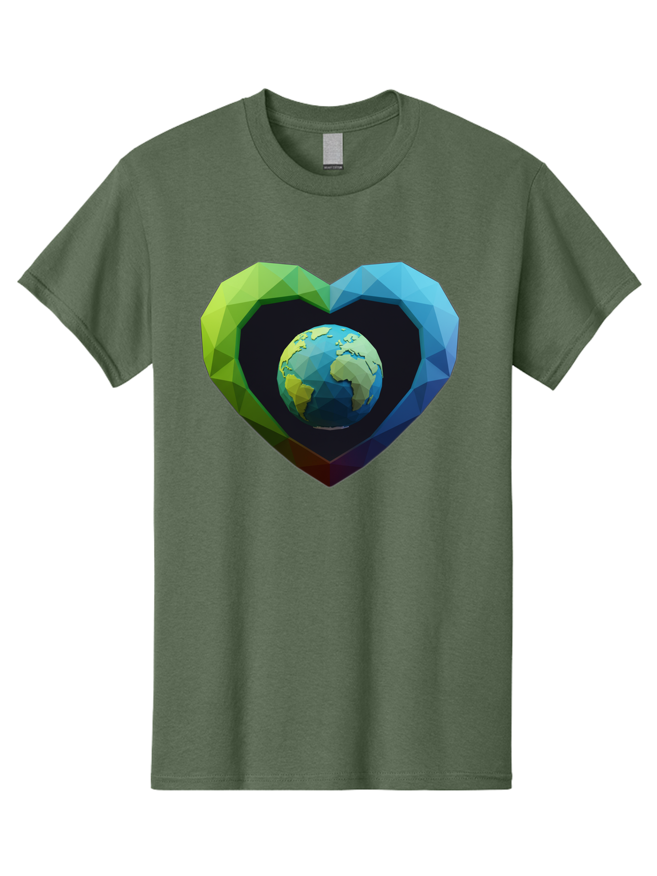 Earth-In-Heart-2 Men'S Graphic Tee, 100% Cotton, Comfortable Casual Summer Wear, Machine Washable, Globe In The Heart, Low Poly Art, Earth Love, Eco Friendly, Environmental Awareness, Blue And Green Hues, Polygonal Heart, Earth Centered, Baa582