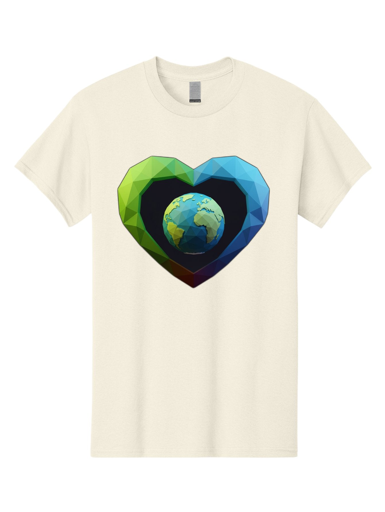 Earth-In-Heart-2 Men'S Graphic Tee, 100% Cotton, Comfortable Casual Summer Wear, Machine Washable, Globe In The Heart, Low Poly Art, Earth Love, Eco Friendly, Environmental Awareness, Blue And Green Hues, Polygonal Heart, Earth Centered, Baa582 12