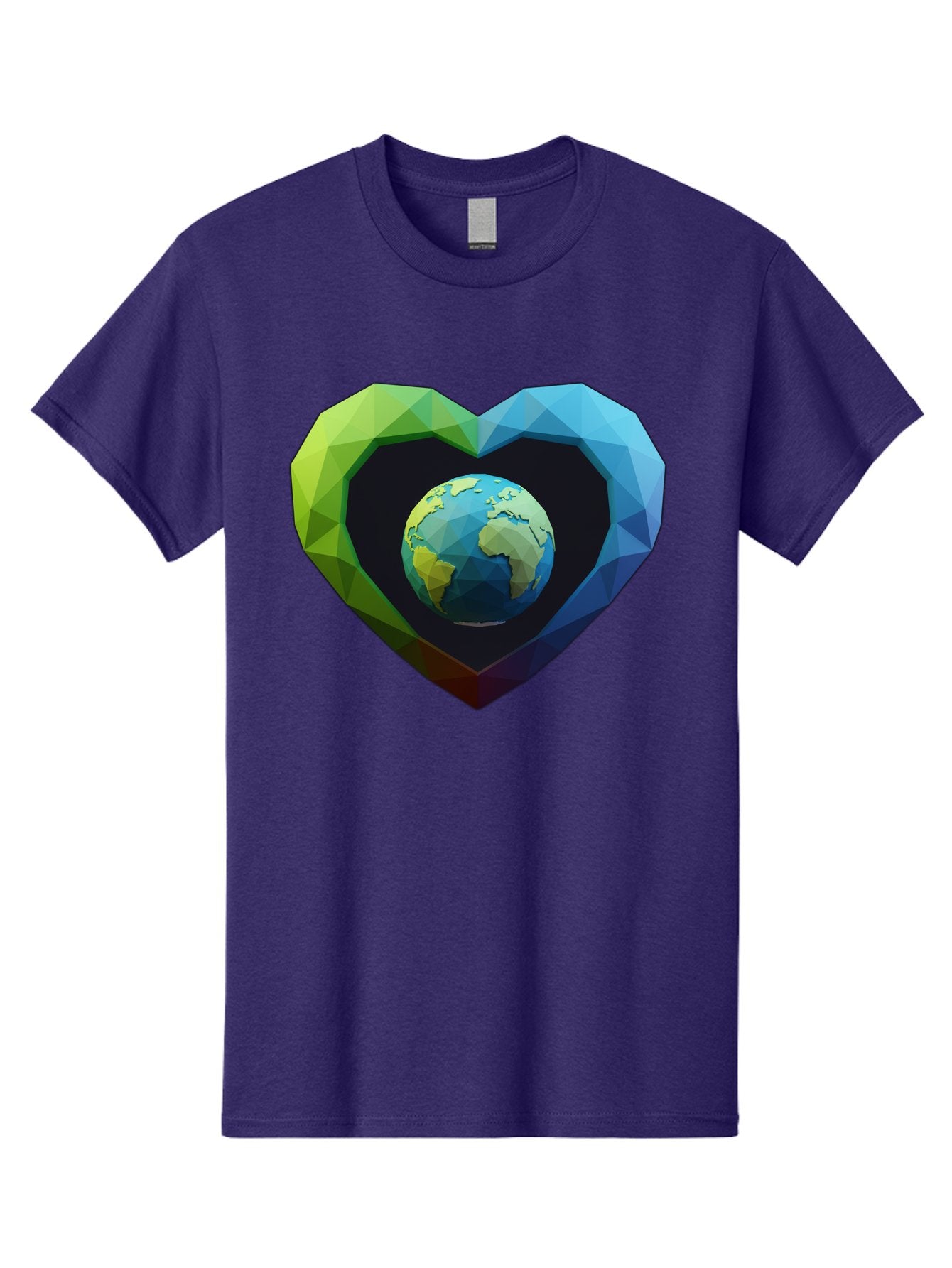Earth-In-Heart-2 Men'S Graphic Tee, 100% Cotton, Comfortable Casual Summer Wear, Machine Washable, Globe In The Heart, Low Poly Art, Earth Love, Eco Friendly, Environmental Awareness, Blue And Green Hues, Polygonal Heart, Earth Centered, Baa582 4