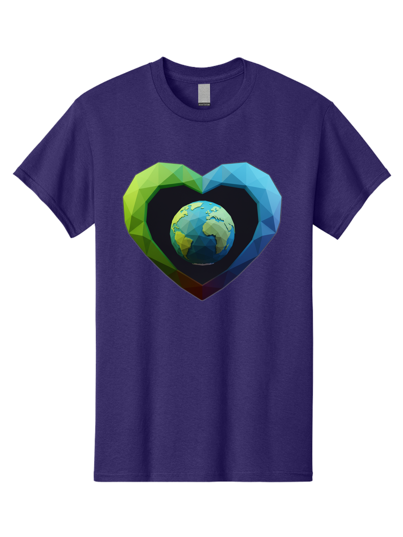 Earth-In-Heart-2 Men'S Graphic Tee, 100% Cotton, Comfortable Casual Summer Wear, Machine Washable, Globe In The Heart, Low Poly Art, Earth Love, Eco Friendly, Environmental Awareness, Blue And Green Hues, Polygonal Heart, Earth Centered, Baa582 23