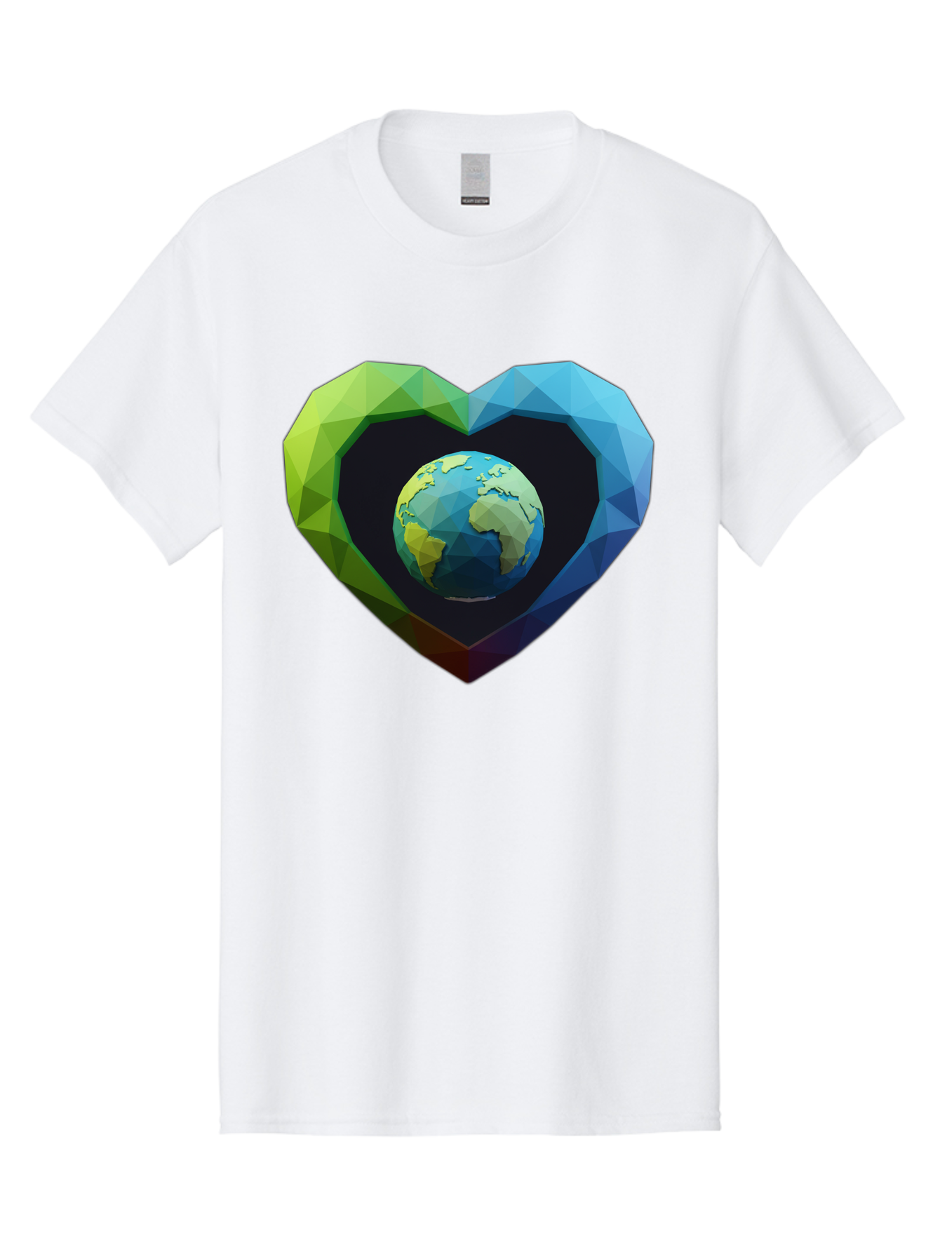 Earth-In-Heart-2 Men'S Graphic Tee, 100% Cotton, Comfortable Casual Summer Wear, Machine Washable, Globe In The Heart, Low Poly Art, Earth Love, Eco Friendly, Environmental Awareness, Blue And Green Hues, Polygonal Heart, Earth Centered, Baa582 21