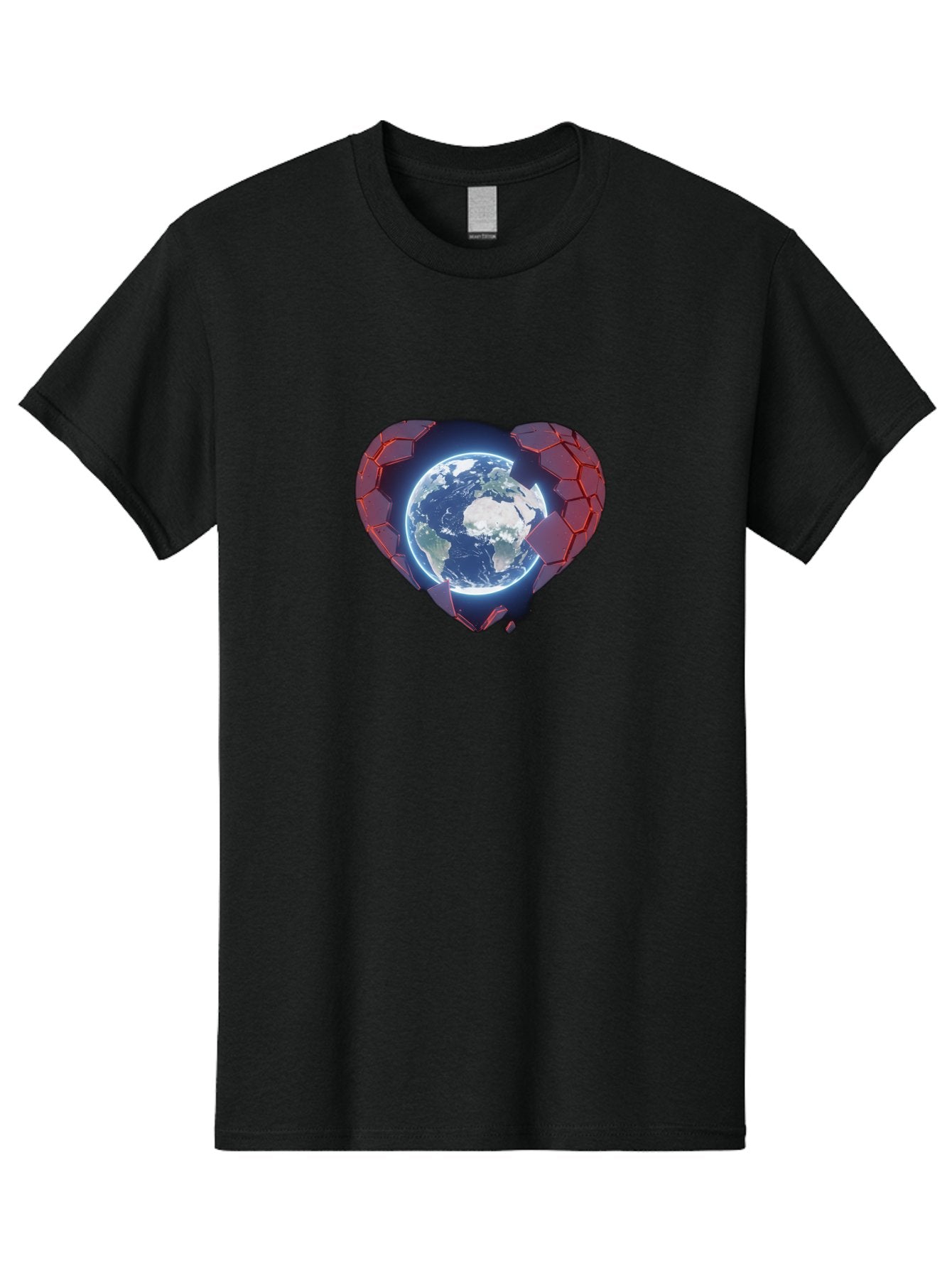 Earth-In-Heart-3 Men'S Graphic Tee, 100% Cotton, Comfortable Casual Summer Wear, Machine Washable, Globe In Heart Shape, Love For The Planet, Global Unity, Earth Protection, World Harmony, Futuristic Design, Heart-Shaped Armor, Baa583 7