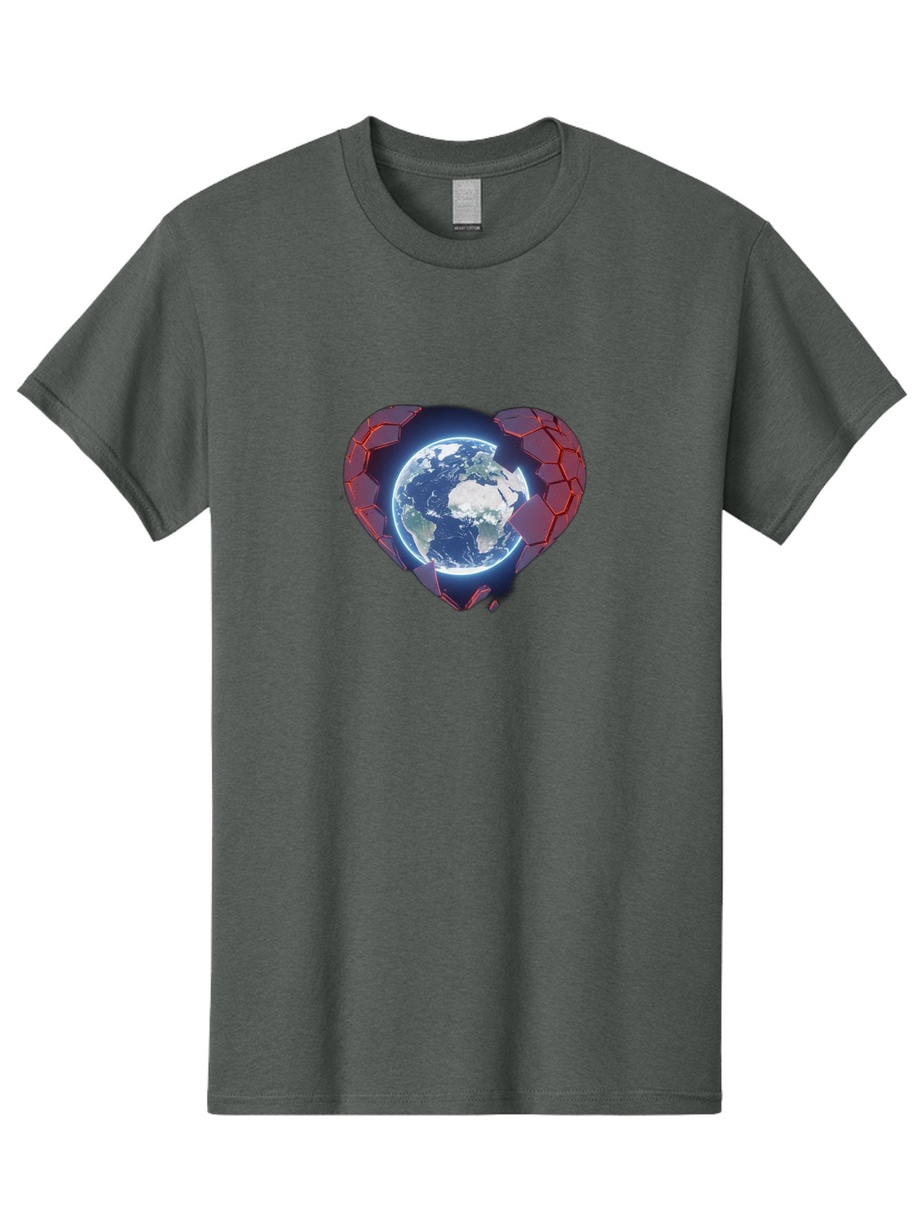 Earth-In-Heart-3 Men'S Graphic Tee, 100% Cotton, Comfortable Casual Summer Wear, Machine Washable, Globe In Heart Shape, Love For The Planet, Global Unity, Earth Protection, World Harmony, Futuristic Design, Heart-Shaped Armor, Baa583 3