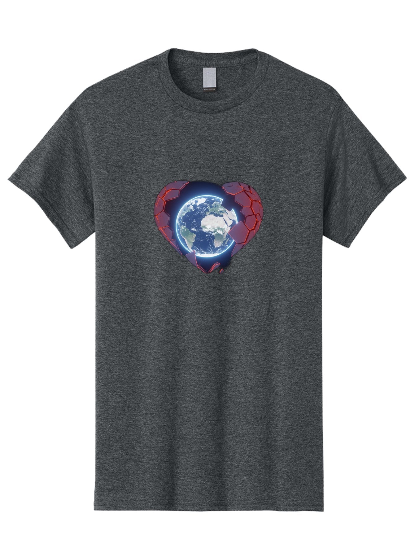 Earth-In-Heart-3 Men'S Graphic Tee, 100% Cotton, Comfortable Casual Summer Wear, Machine Washable, Globe In Heart Shape, Love For The Planet, Global Unity, Earth Protection, World Harmony, Futuristic Design, Heart-Shaped Armor, Baa583 8