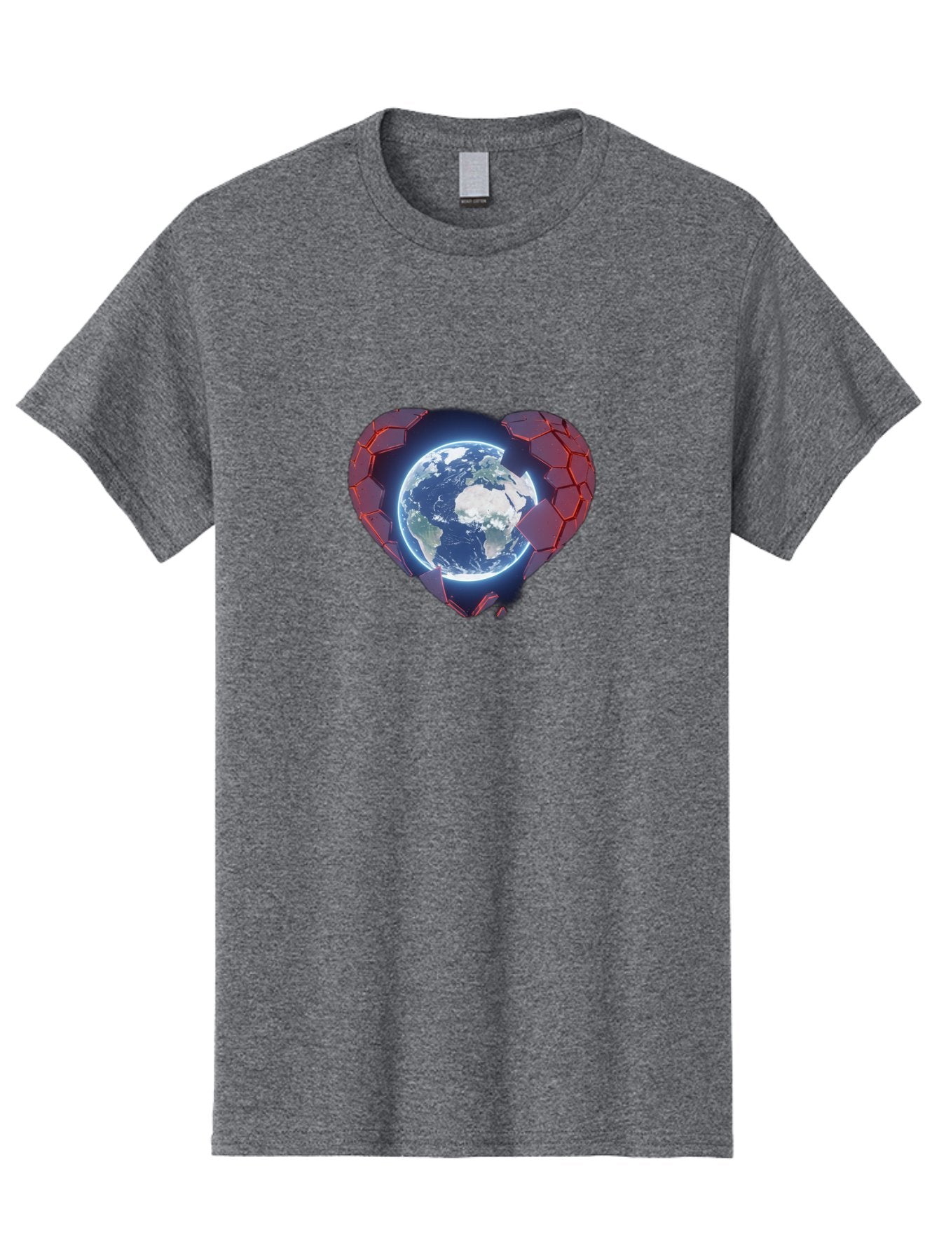 Earth-In-Heart-3 Men'S Graphic Tee, 100% Cotton, Comfortable Casual Summer Wear, Machine Washable, Globe In Heart Shape, Love For The Planet, Global Unity, Earth Protection, World Harmony, Futuristic Design, Heart-Shaped Armor, Baa583 10