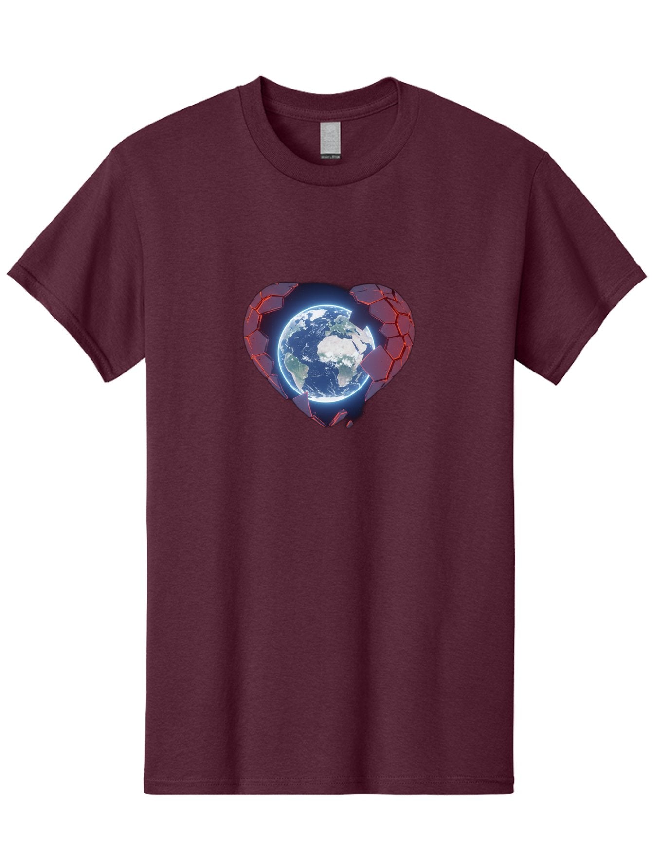 Earth-In-Heart-3 Men'S Graphic Tee, 100% Cotton, Comfortable Casual Summer Wear, Machine Washable, Globe In Heart Shape, Love For The Planet, Global Unity, Earth Protection, World Harmony, Futuristic Design, Heart-Shaped Armor, Baa583 11