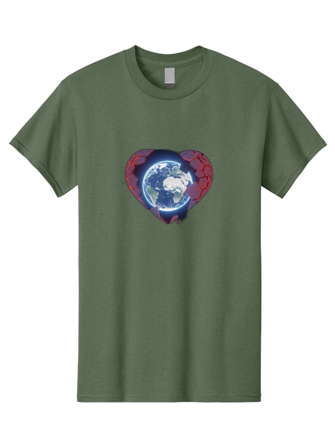 Earth-In-Heart-3 Men'S Graphic Tee, 100% Cotton, Comfortable Casual Summer Wear, Machine Washable, Globe In Heart Shape, Love For The Planet, Global Unity, Earth Protection, World Harmony, Futuristic Design, Heart-Shaped Armor, Baa583