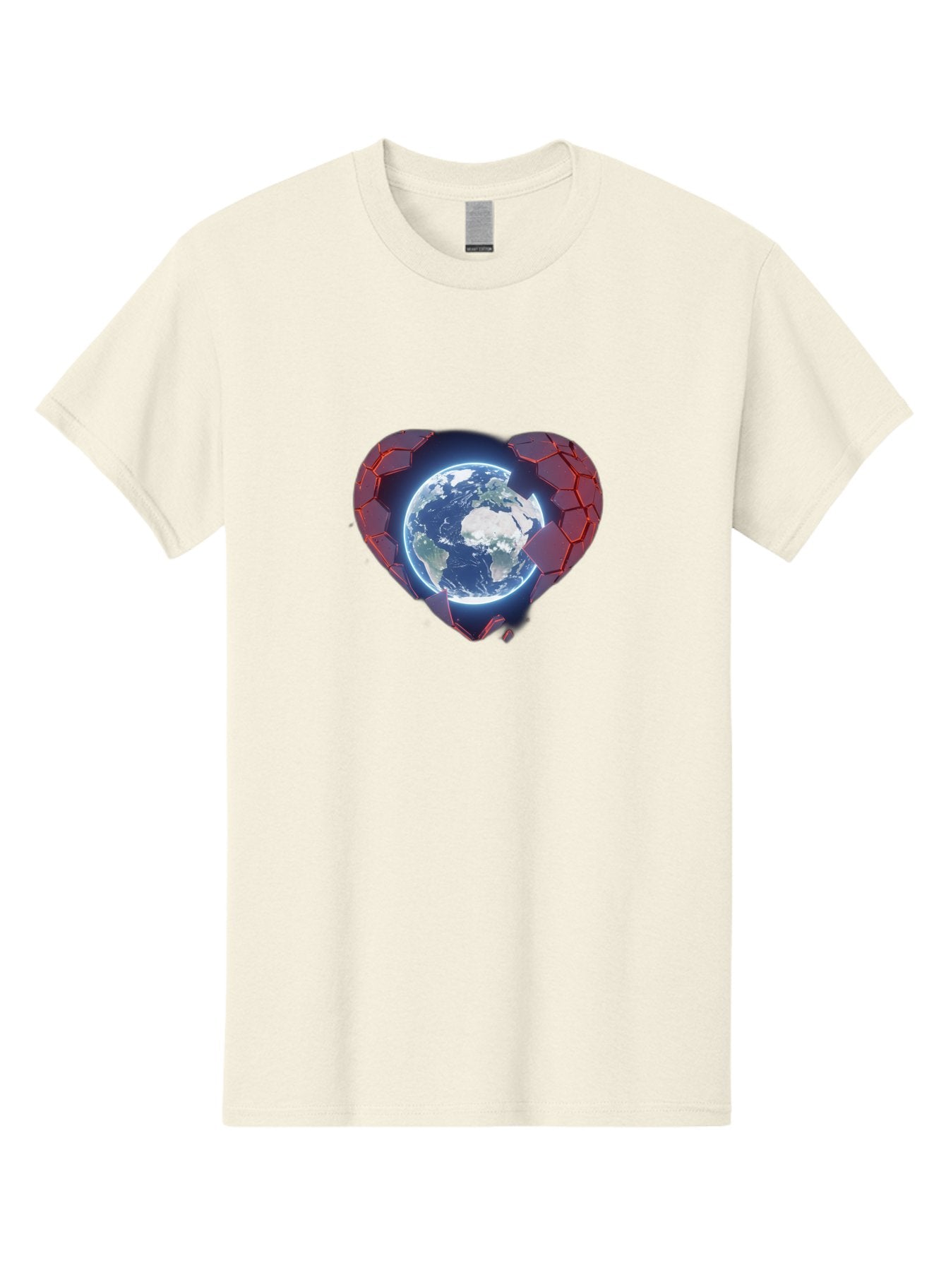 Earth-In-Heart-3 Men'S Graphic Tee, 100% Cotton, Comfortable Casual Summer Wear, Machine Washable, Globe In Heart Shape, Love For The Planet, Global Unity, Earth Protection, World Harmony, Futuristic Design, Heart-Shaped Armor, Baa583 4