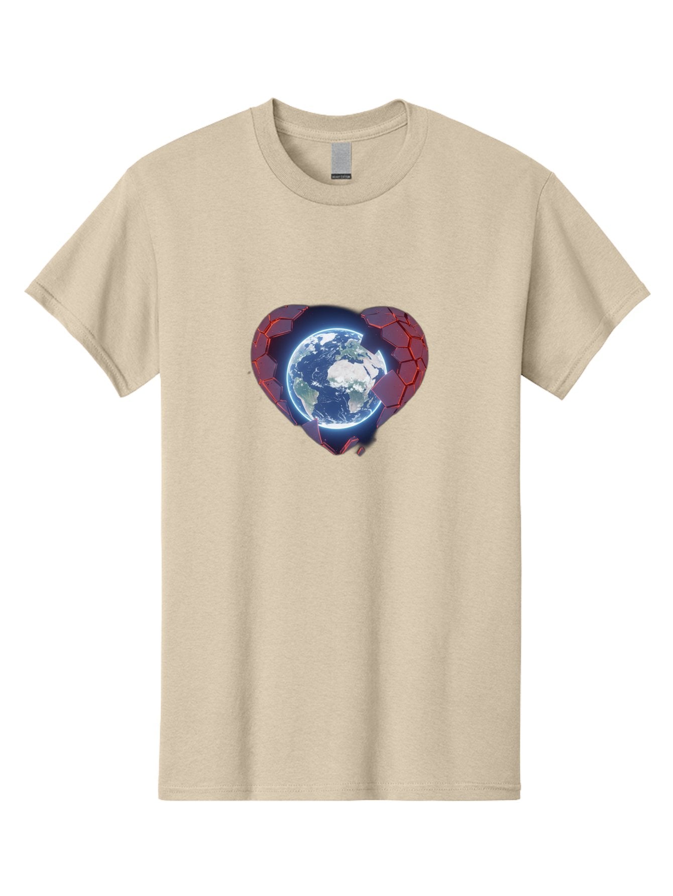 Earth-In-Heart-3 Men'S Graphic Tee, 100% Cotton, Comfortable Casual Summer Wear, Machine Washable, Globe In Heart Shape, Love For The Planet, Global Unity, Earth Protection, World Harmony, Futuristic Design, Heart-Shaped Armor, Baa583 13
