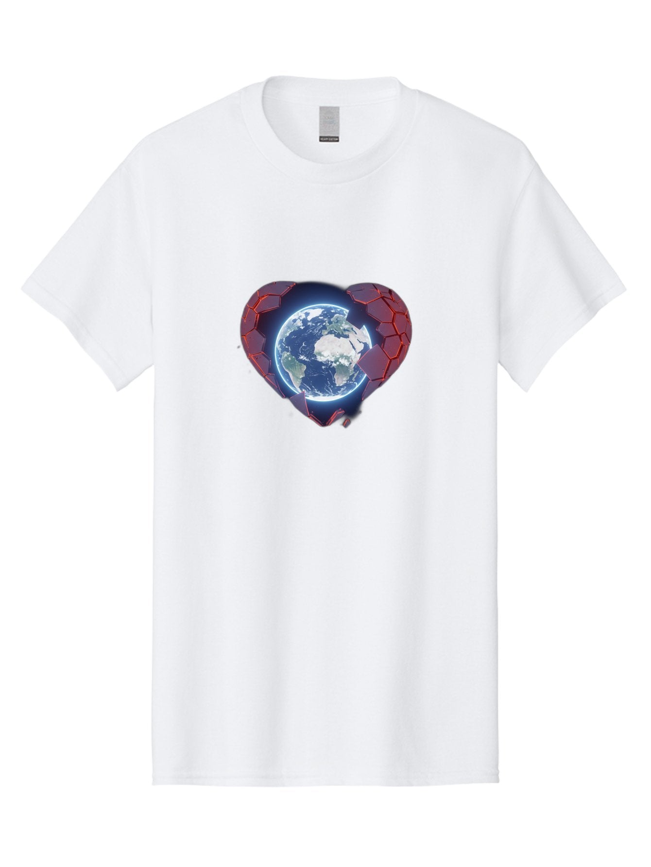 Earth-In-Heart-3 Men'S Graphic Tee, 100% Cotton, Comfortable Casual Summer Wear, Machine Washable, Globe In Heart Shape, Love For The Planet, Global Unity, Earth Protection, World Harmony, Futuristic Design, Heart-Shaped Armor, Baa583 6