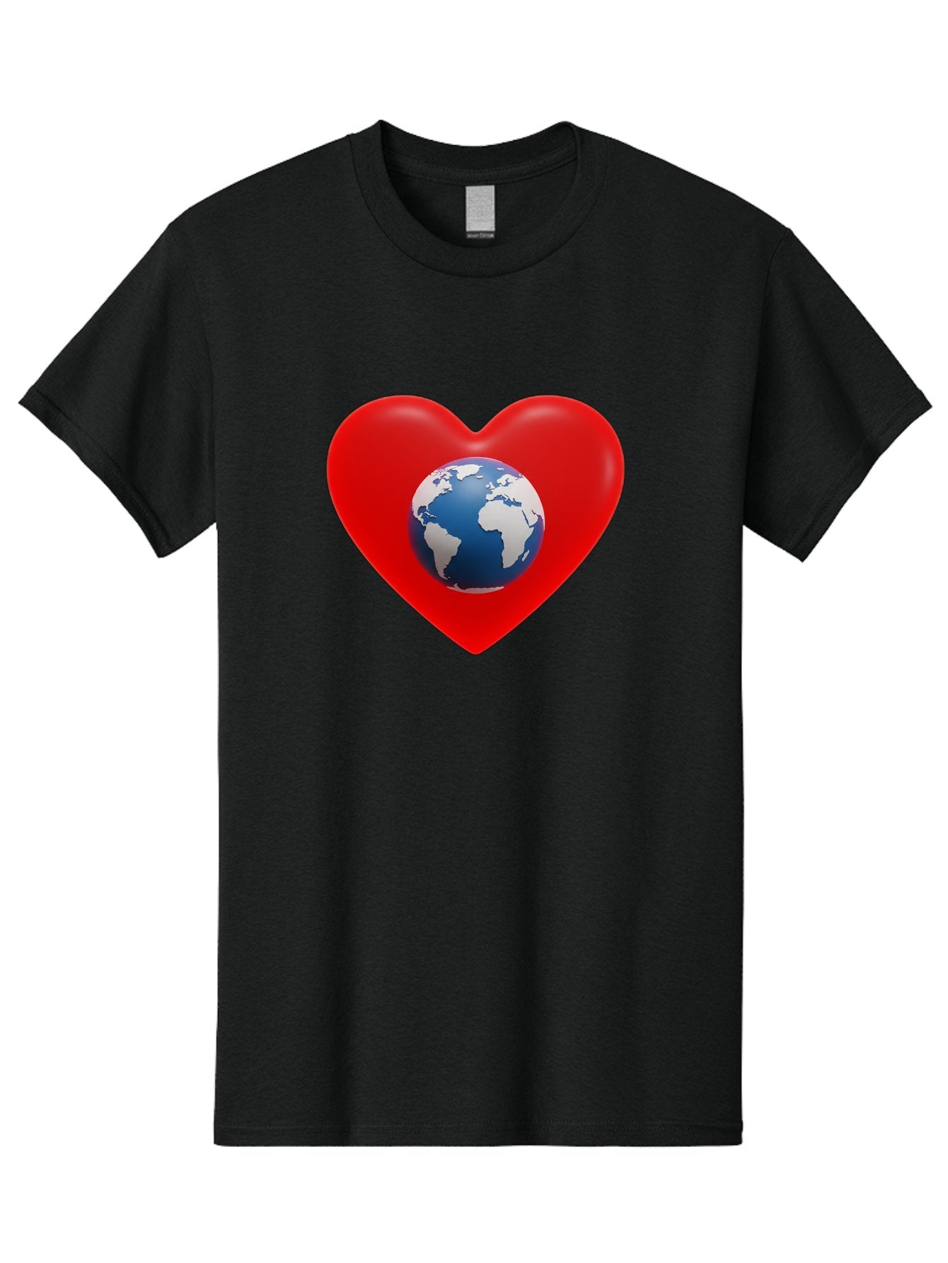 Earth-In-Heart Men'S Graphic Tee, 100% Cotton, Comfortable Casual Summer Wear, Machine Washable, Red Heart Shape, Earth Icon, Love Planet, Global Unity, Eco-Friendly Symbol, Heartwarming Imagery, World Love Baa584