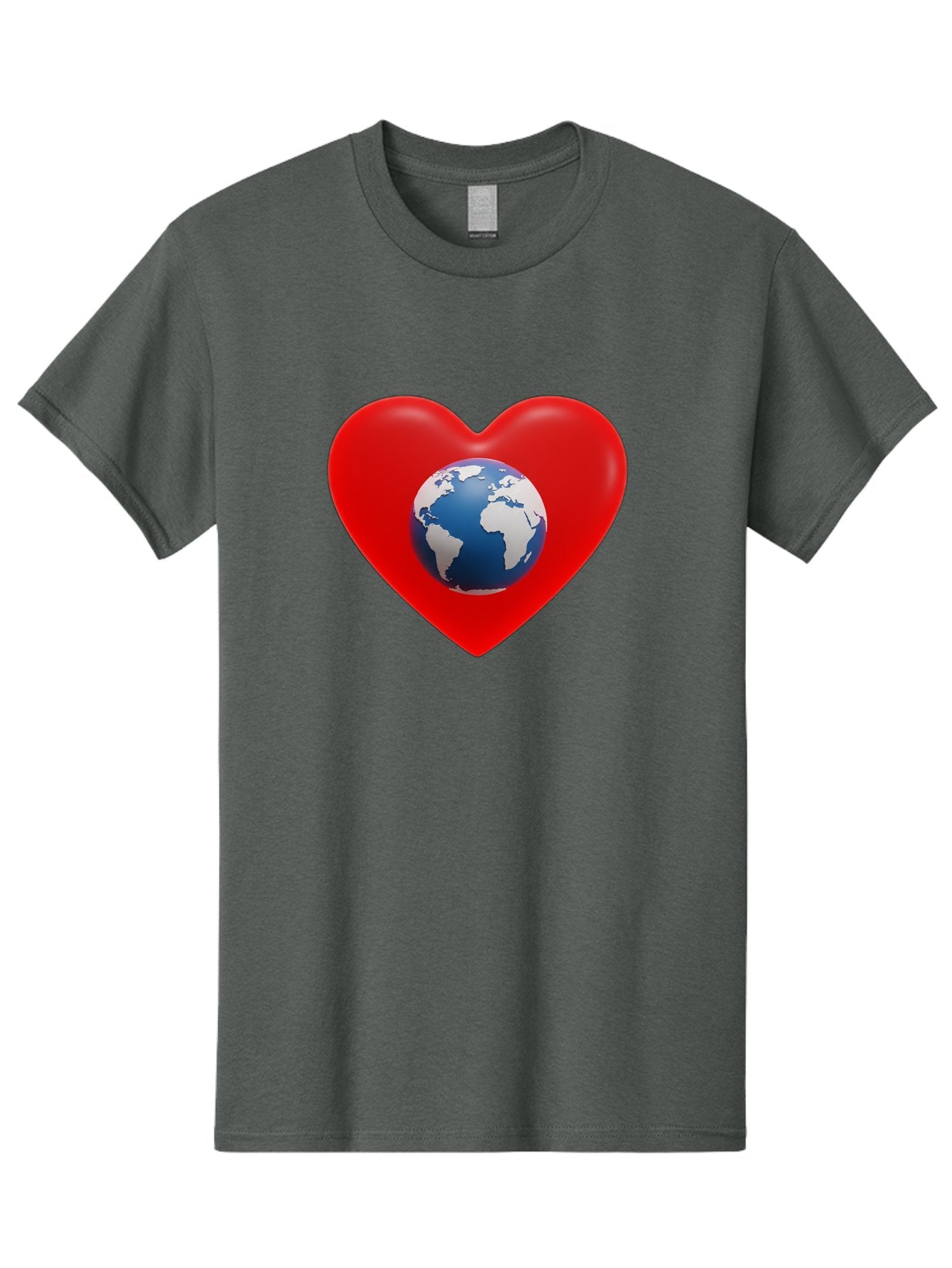 Earth-In-Heart Men'S Graphic Tee, 100% Cotton, Comfortable Casual Summer Wear, Machine Washable, Red Heart Shape, Earth Icon, Love Planet, Global Unity, Eco-Friendly Symbol, Heartwarming Imagery, World Love Baa584