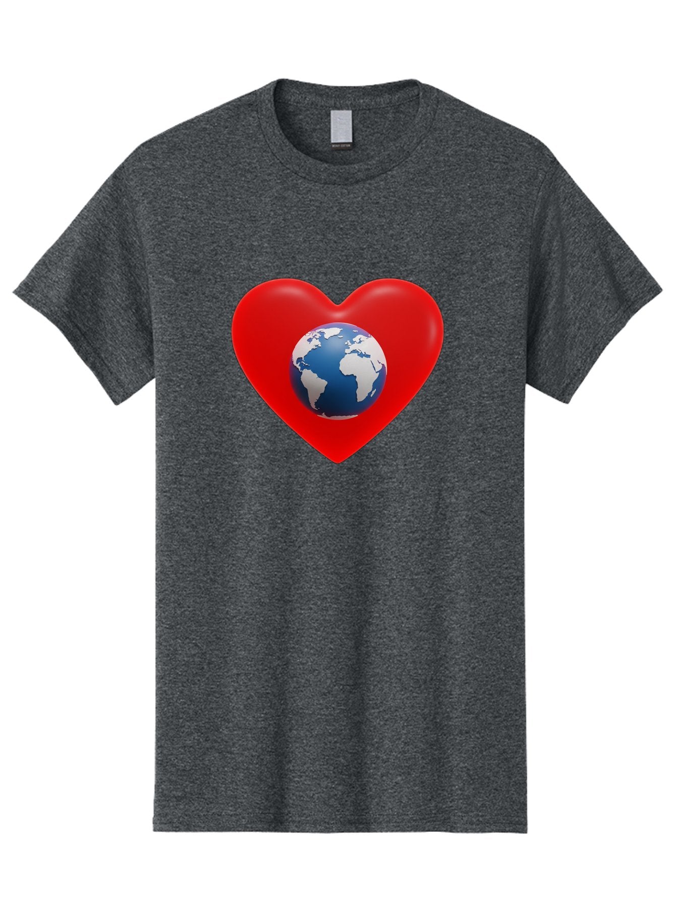 Earth-In-Heart Men'S Graphic Tee, 100% Cotton, Comfortable Casual Summer Wear, Machine Washable, Red Heart Shape, Earth Icon, Love Planet, Global Unity, Eco-Friendly Symbol, Heartwarming Imagery, World Love Baa584 7