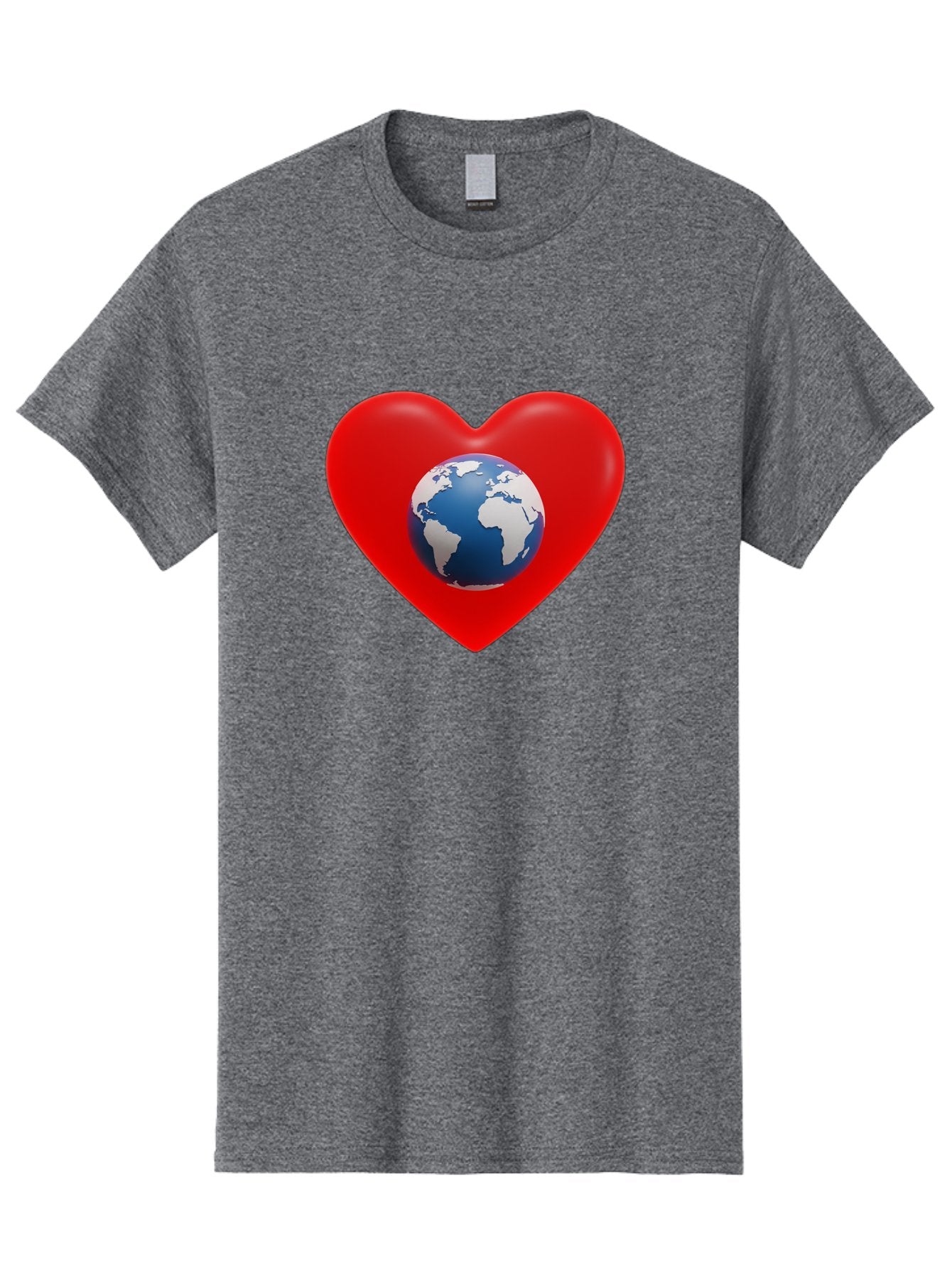 Earth-In-Heart Men'S Graphic Tee, 100% Cotton, Comfortable Casual Summer Wear, Machine Washable, Red Heart Shape, Earth Icon, Love Planet, Global Unity, Eco-Friendly Symbol, Heartwarming Imagery, World Love Baa584 8