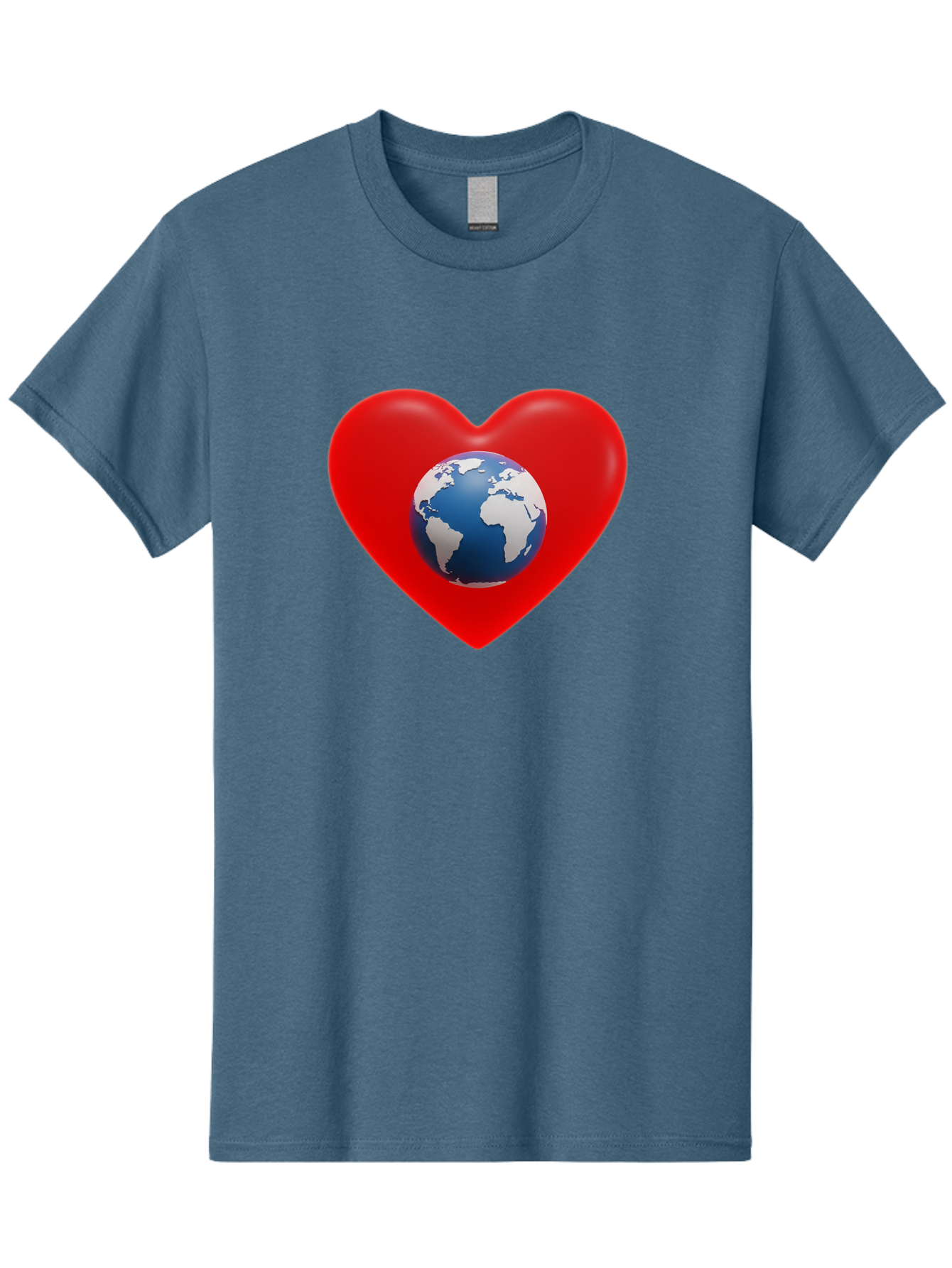 Earth-In-Heart Men'S Graphic Tee, 100% Cotton, Comfortable Casual Summer Wear, Machine Washable, Red Heart Shape, Earth Icon, Love Planet, Global Unity, Eco-Friendly Symbol, Heartwarming Imagery, World Love Baa584