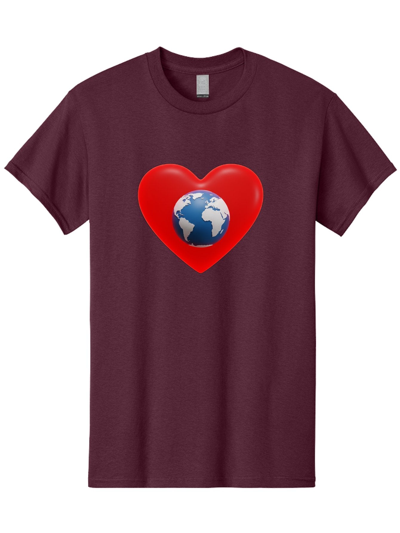 Earth-In-Heart Men'S Graphic Tee, 100% Cotton, Comfortable Casual Summer Wear, Machine Washable, Red Heart Shape, Earth Icon, Love Planet, Global Unity, Eco-Friendly Symbol, Heartwarming Imagery, World Love Baa584 14