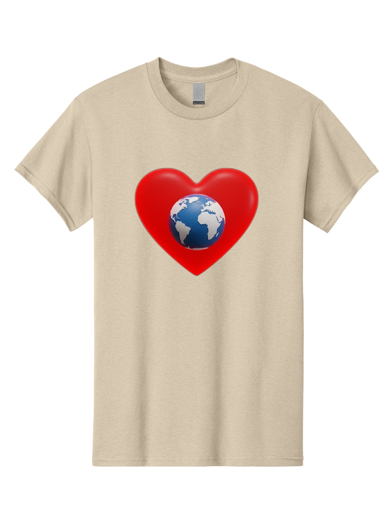 Earth-In-Heart Men'S Graphic Tee, 100% Cotton, Comfortable Casual Summer Wear, Machine Washable, Red Heart Shape, Earth Icon, Love Planet, Global Unity, Eco-Friendly Symbol, Heartwarming Imagery, World Love Baa584 9