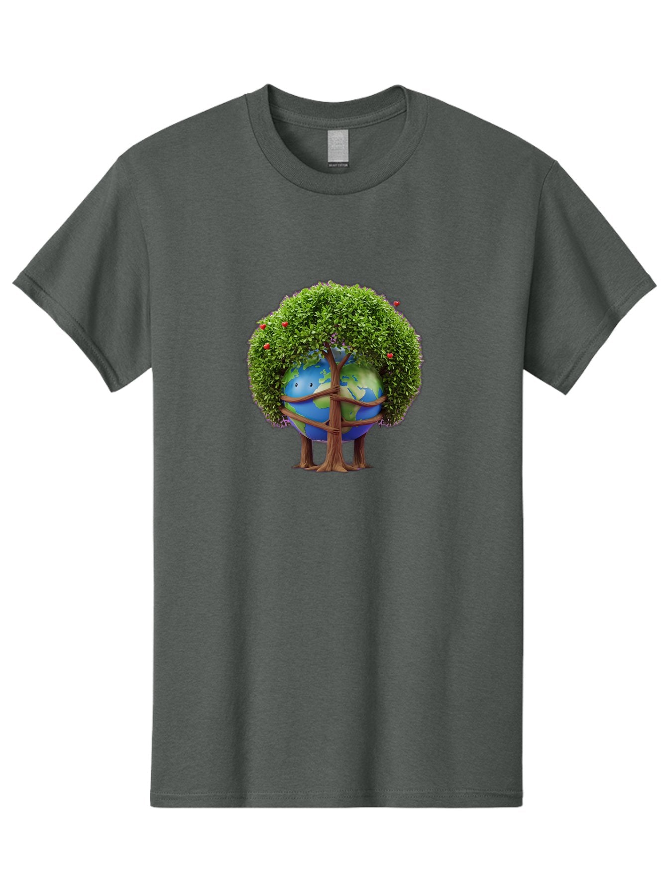 Earth-Tree Men'S Graphic Tee, 100% Cotton, Comfortable Casual Summer Wear, Machine Washable, Earth With Tree, Eco-Friendly, Environmental Conservation, Global Unity, Green Initiative, Sustainable Development, Nature Preservation, Cartoon Globe Baa585 10