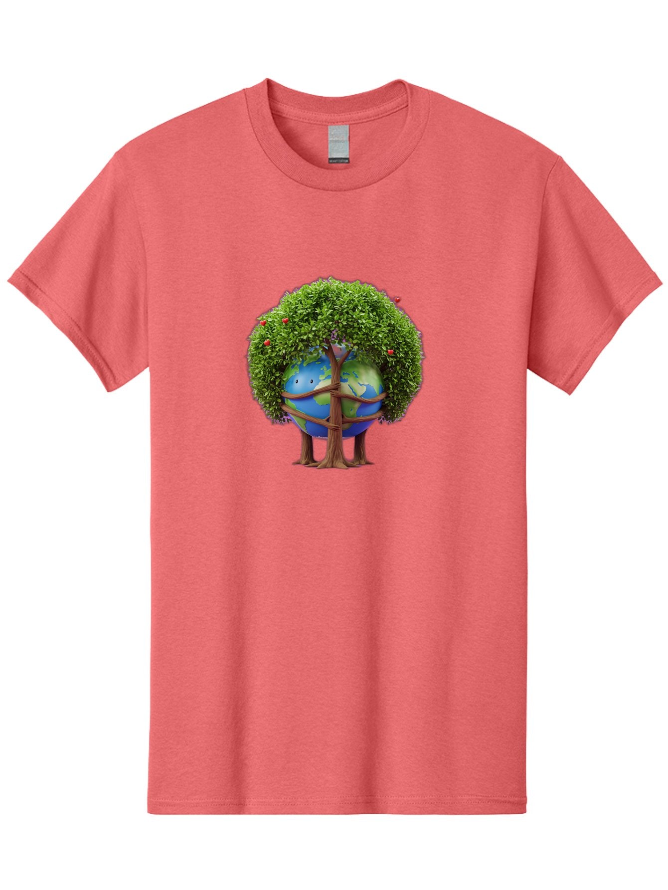 Earth-Tree Men'S Graphic Tee, 100% Cotton, Comfortable Casual Summer Wear, Machine Washable, Earth With Tree, Eco-Friendly, Environmental Conservation, Global Unity, Green Initiative, Sustainable Development, Nature Preservation, Cartoon Globe Baa585 9