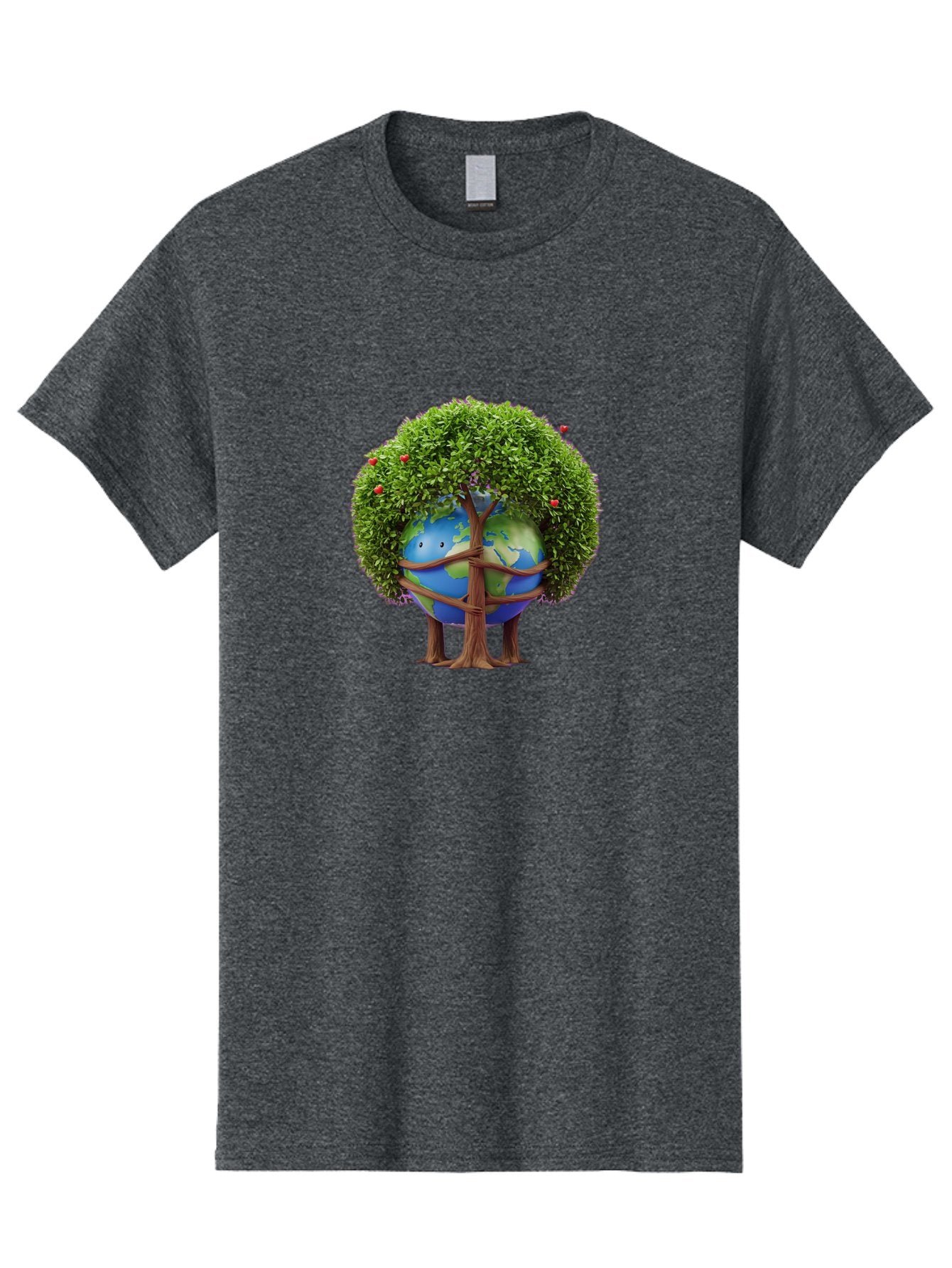 Earth-Tree Men'S Graphic Tee, 100% Cotton, Comfortable Casual Summer Wear, Machine Washable, Earth With Tree, Eco-Friendly, Environmental Conservation, Global Unity, Green Initiative, Sustainable Development, Nature Preservation, Cartoon Globe Baa585 8