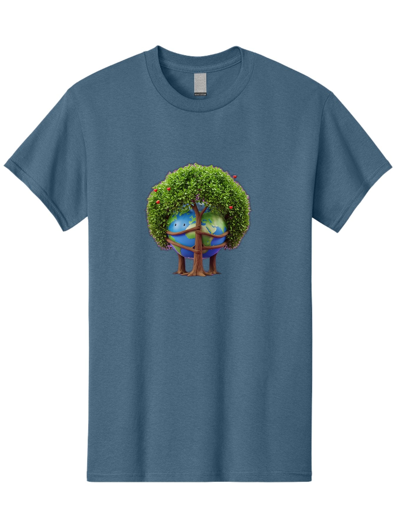 Earth-Tree Men'S Graphic Tee, 100% Cotton, Comfortable Casual Summer Wear, Machine Washable, Earth With Tree, Eco-Friendly, Environmental Conservation, Global Unity, Green Initiative, Sustainable Development, Nature Preservation, Cartoon Globe Baa585 6