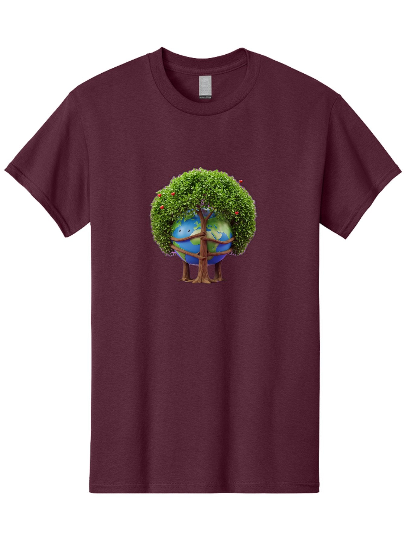 Earth-Tree Men'S Graphic Tee, 100% Cotton, Comfortable Casual Summer Wear, Machine Washable, Earth With Tree, Eco-Friendly, Environmental Conservation, Global Unity, Green Initiative, Sustainable Development, Nature Preservation, Cartoon Globe Baa585 3