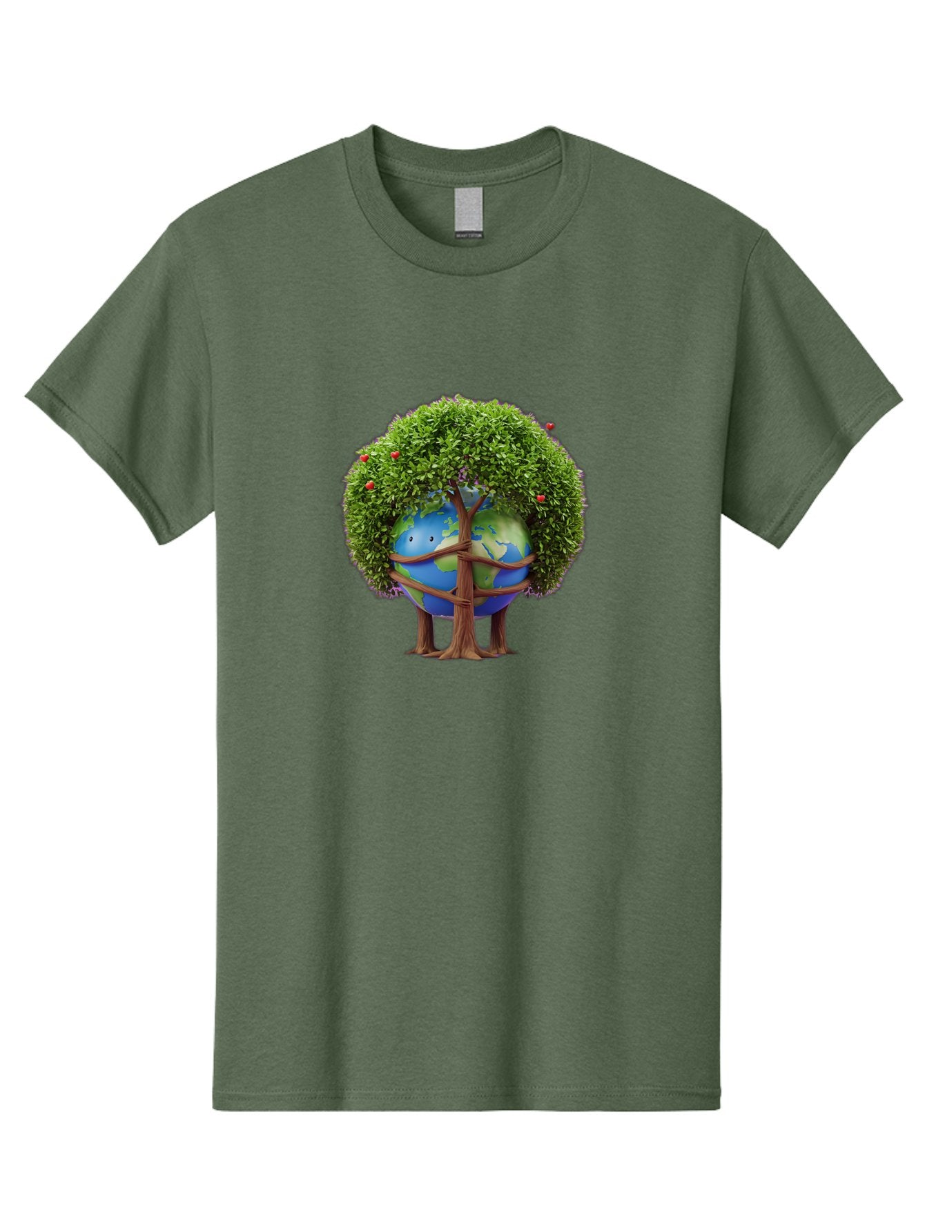 Earth-Tree Men'S Graphic Tee, 100% Cotton, Comfortable Casual Summer Wear, Machine Washable, Earth With Tree, Eco-Friendly, Environmental Conservation, Global Unity, Green Initiative, Sustainable Development, Nature Preservation, Cartoon Globe Baa585
