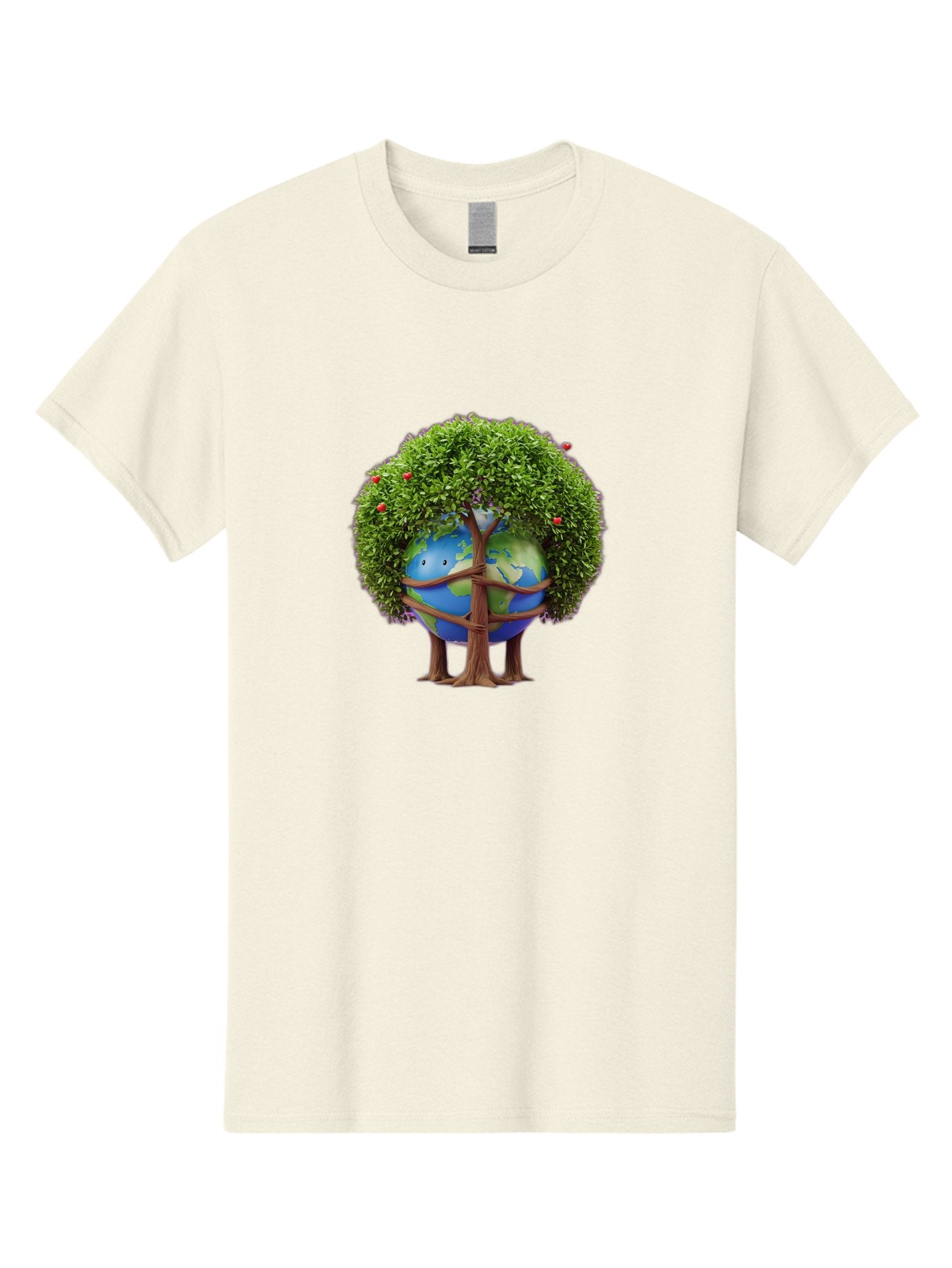 Earth-Tree Men'S Graphic Tee, 100% Cotton, Comfortable Casual Summer Wear, Machine Washable, Earth With Tree, Eco-Friendly, Environmental Conservation, Global Unity, Green Initiative, Sustainable Development, Nature Preservation, Cartoon Globe Baa585 15
