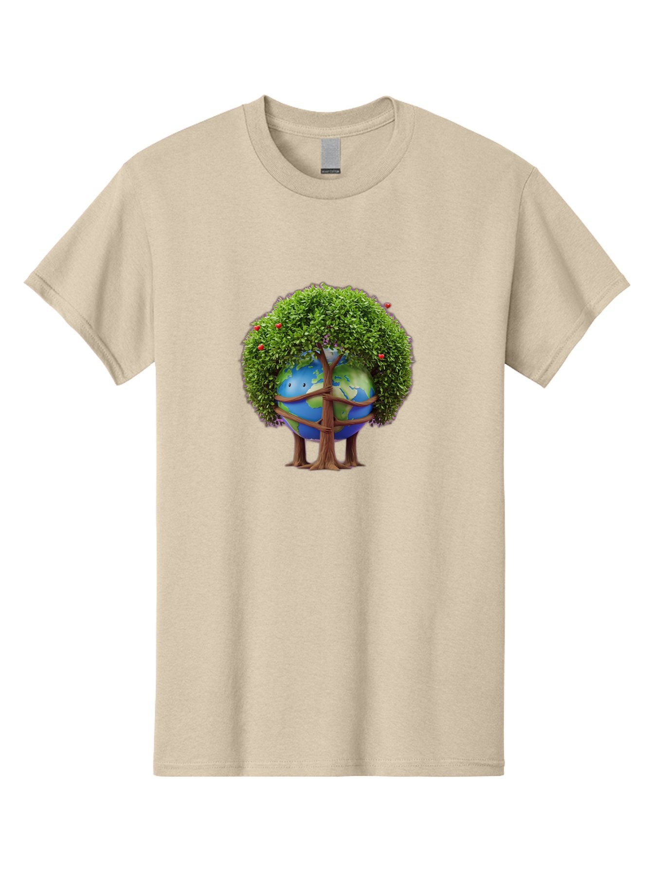 Earth-Tree Men'S Graphic Tee, 100% Cotton, Comfortable Casual Summer Wear, Machine Washable, Earth With Tree, Eco-Friendly, Environmental Conservation, Global Unity, Green Initiative, Sustainable Development, Nature Preservation, Cartoon Globe Baa585 13