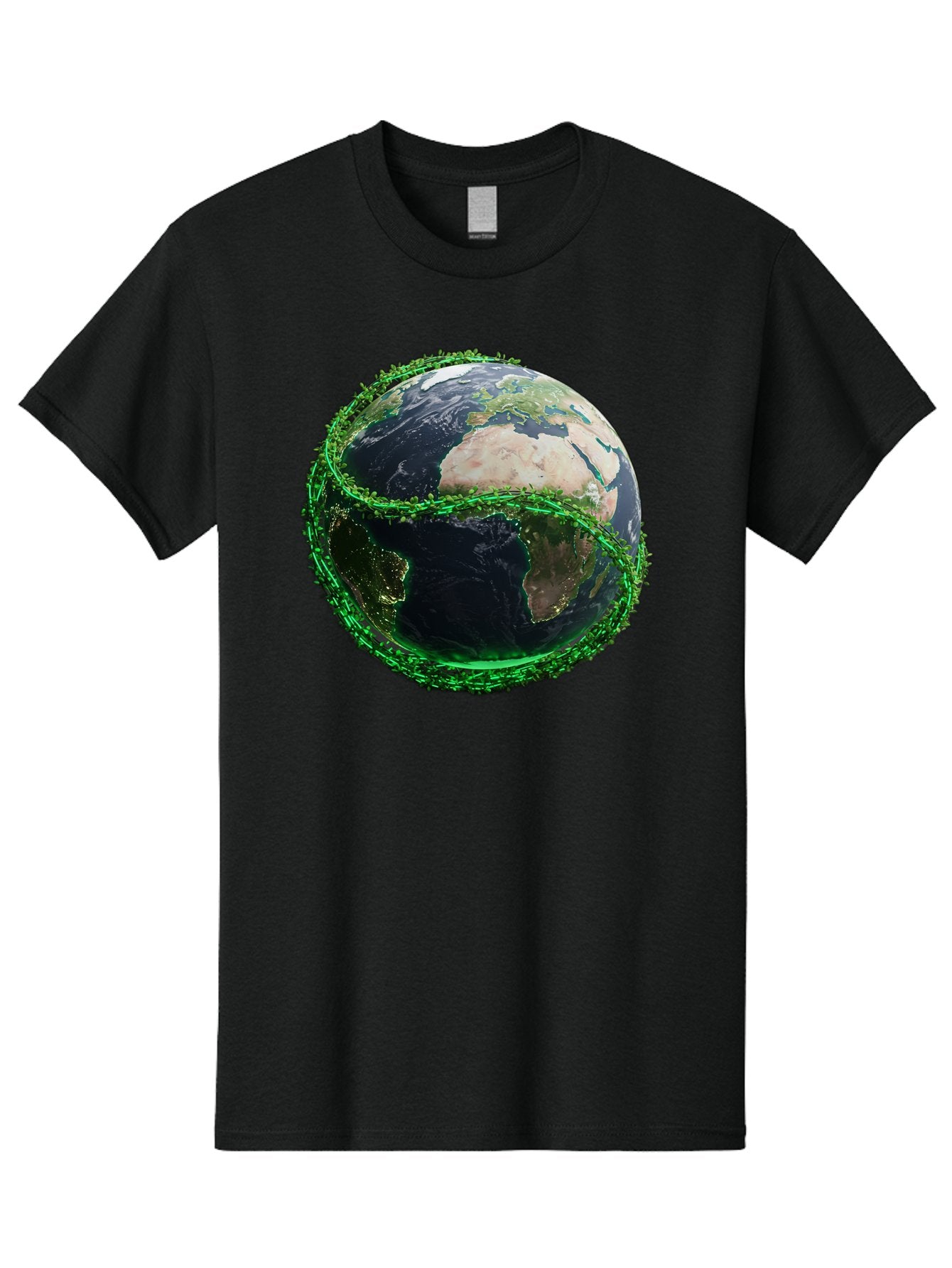 Earth-With-Circuitry Men'S Graphic Tee, 100% Cotton, Comfortable Casual Summer Wear, Machine Washable, Globe With Chain Link, International Security, Global Protection, Earth From Space, Chain Link Fence, Digital Representation, 3D Rendering, Baa586 14