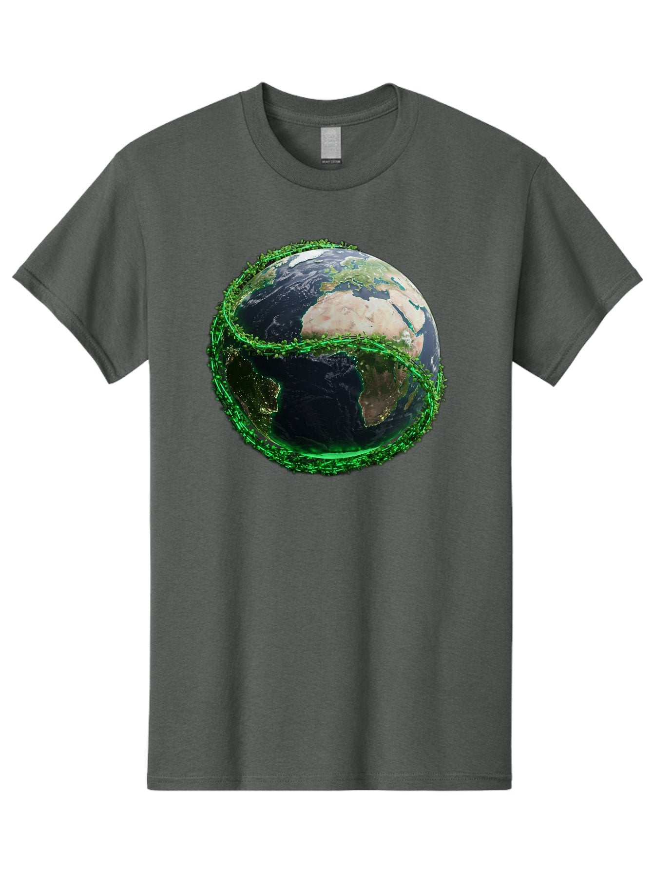 Earth-With-Circuitry Men'S Graphic Tee, 100% Cotton, Comfortable Casual Summer Wear, Machine Washable, Globe With Chain Link, International Security, Global Protection, Earth From Space, Chain Link Fence, Digital Representation, 3D Rendering, Baa586 13