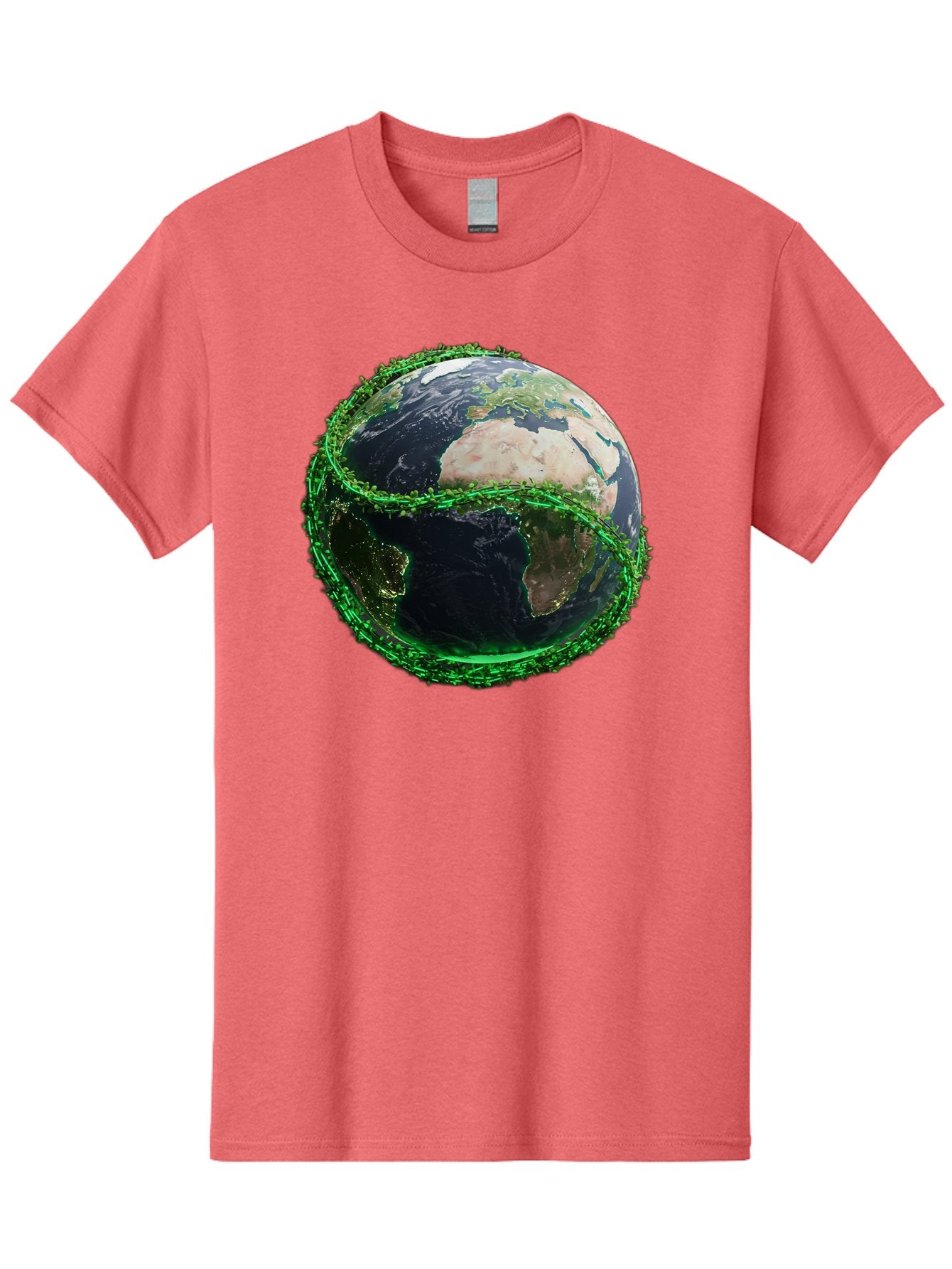 Earth-With-Circuitry Men'S Graphic Tee, 100% Cotton, Comfortable Casual Summer Wear, Machine Washable, Globe With Chain Link, International Security, Global Protection, Earth From Space, Chain Link Fence, Digital Representation, 3D Rendering, Baa586 15
