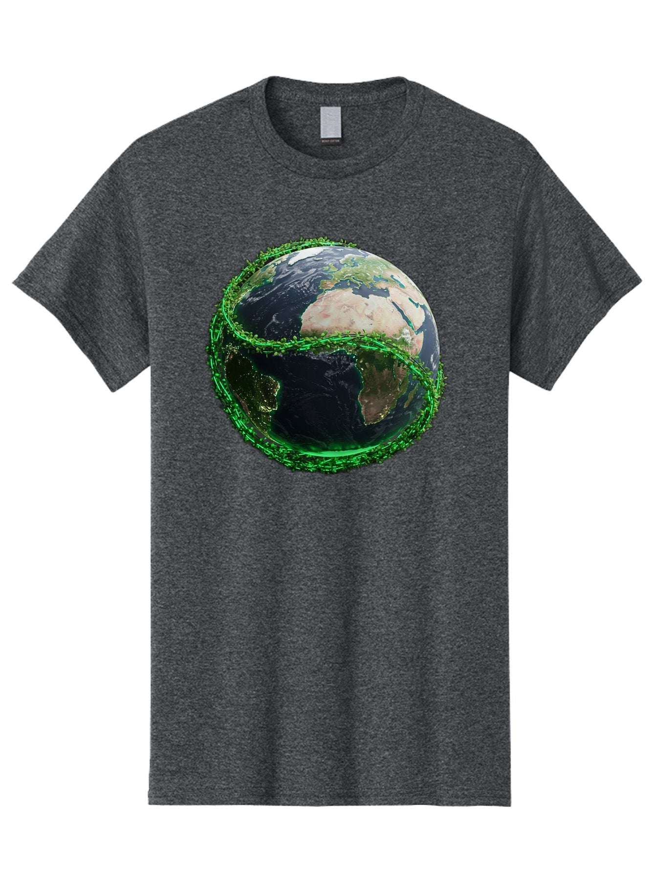 Earth-With-Circuitry Men'S Graphic Tee, 100% Cotton, Comfortable Casual Summer Wear, Machine Washable, Globe With Chain Link, International Security, Global Protection, Earth From Space, Chain Link Fence, Digital Representation, 3D Rendering, Baa586 3