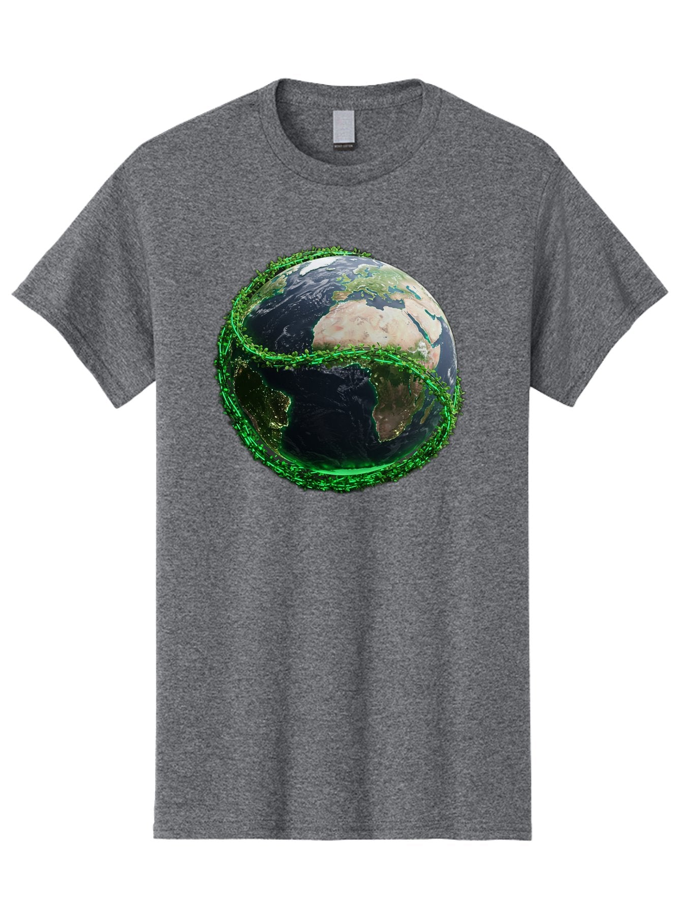 Earth-With-Circuitry Men'S Graphic Tee, 100% Cotton, Comfortable Casual Summer Wear, Machine Washable, Globe With Chain Link, International Security, Global Protection, Earth From Space, Chain Link Fence, Digital Representation, 3D Rendering, Baa586 12