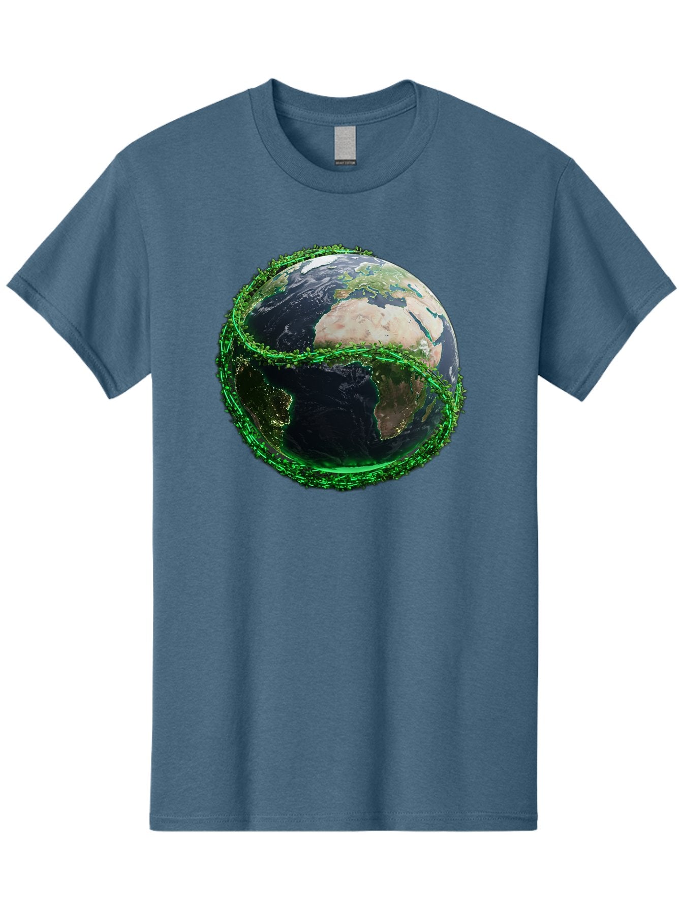 Earth-With-Circuitry Men'S Graphic Tee, 100% Cotton, Comfortable Casual Summer Wear, Machine Washable, Globe With Chain Link, International Security, Global Protection, Earth From Space, Chain Link Fence, Digital Representation, 3D Rendering, Baa586 4