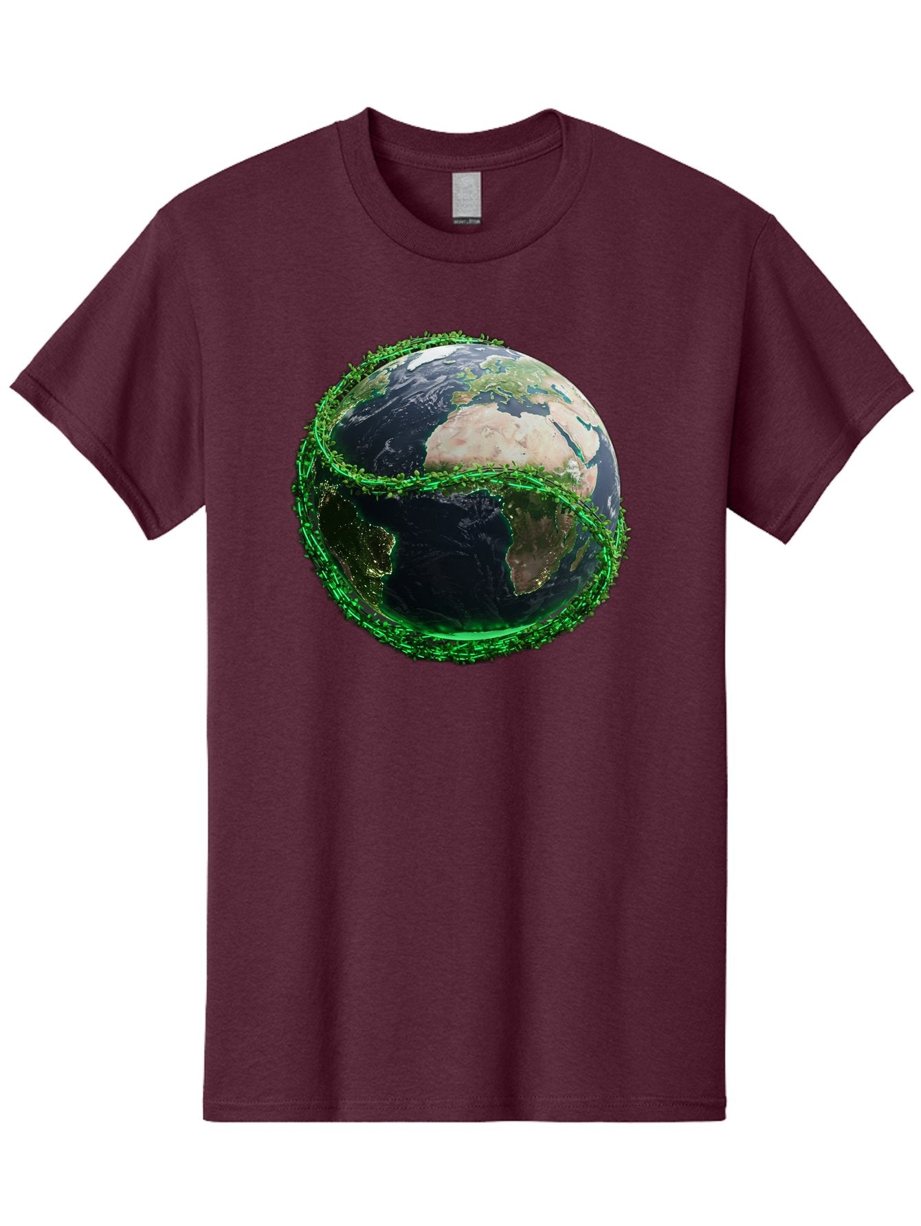 Earth-With-Circuitry Men'S Graphic Tee, 100% Cotton, Comfortable Casual Summer Wear, Machine Washable, Globe With Chain Link, International Security, Global Protection, Earth From Space, Chain Link Fence, Digital Representation, 3D Rendering, Baa586 11