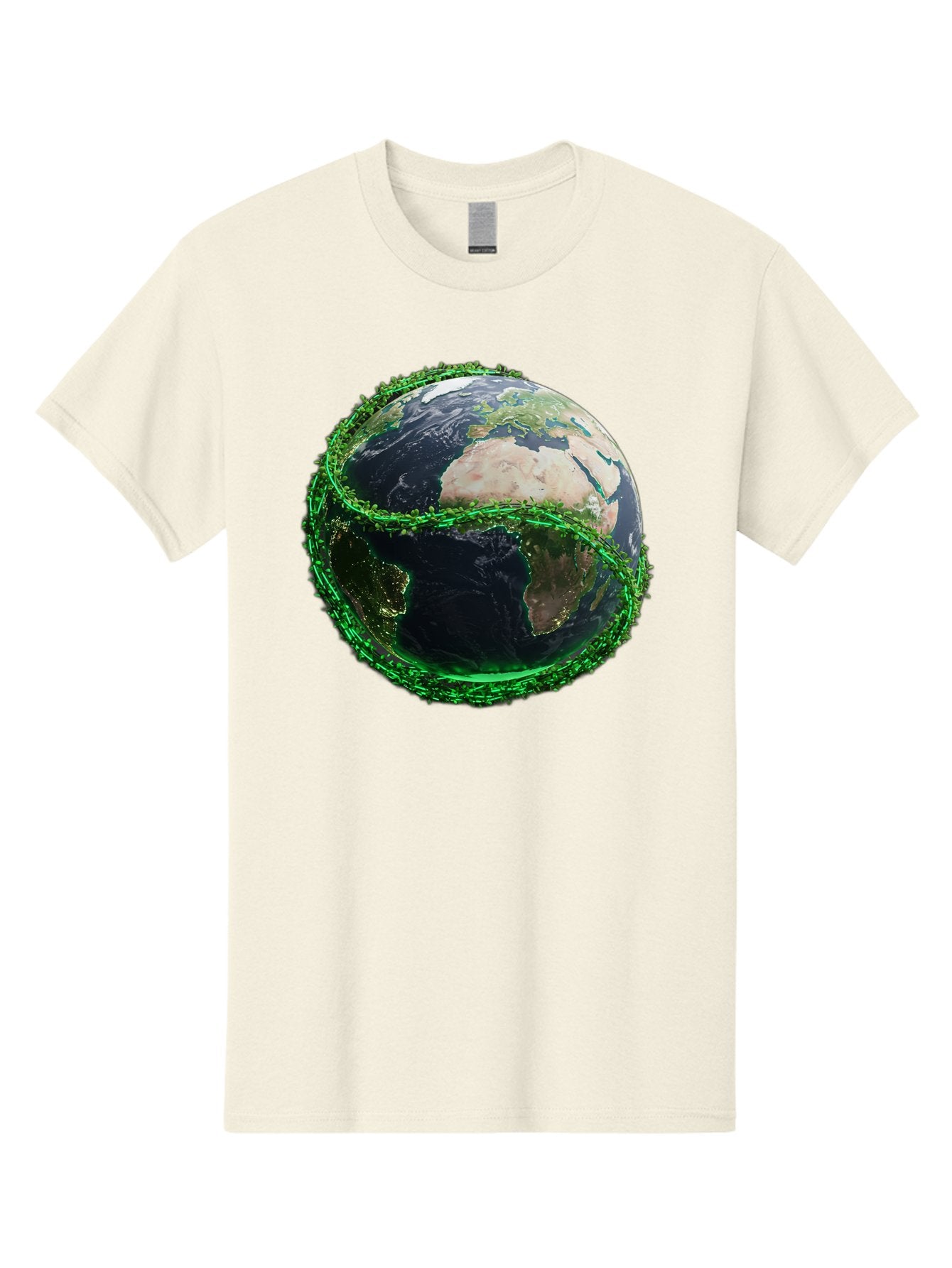 Earth-With-Circuitry Men'S Graphic Tee, 100% Cotton, Comfortable Casual Summer Wear, Machine Washable, Globe With Chain Link, International Security, Global Protection, Earth From Space, Chain Link Fence, Digital Representation, 3D Rendering, Baa586 7