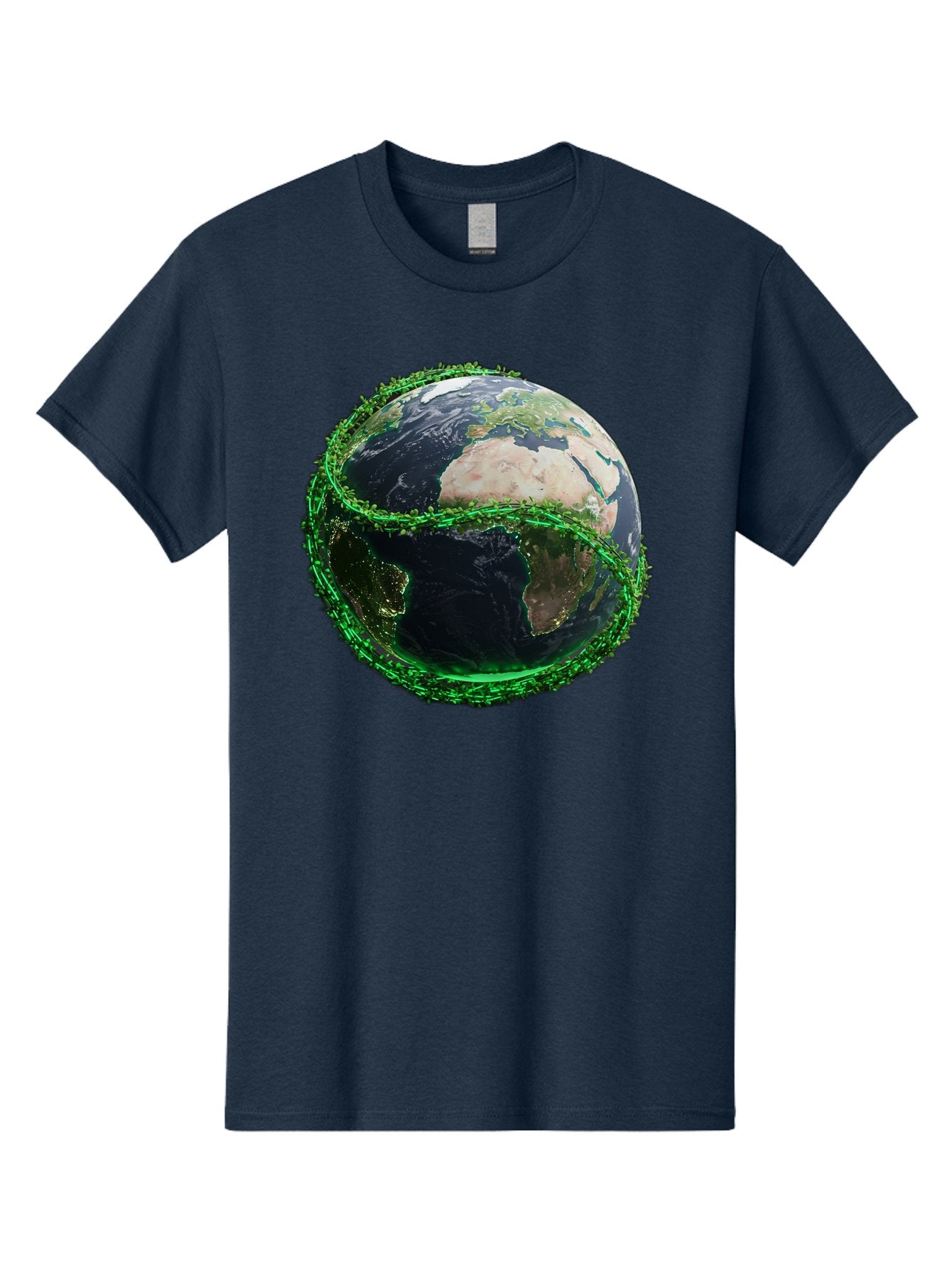 Earth-With-Circuitry Men'S Graphic Tee, 100% Cotton, Comfortable Casual Summer Wear, Machine Washable, Globe With Chain Link, International Security, Global Protection, Earth From Space, Chain Link Fence, Digital Representation, 3D Rendering, Baa586 9