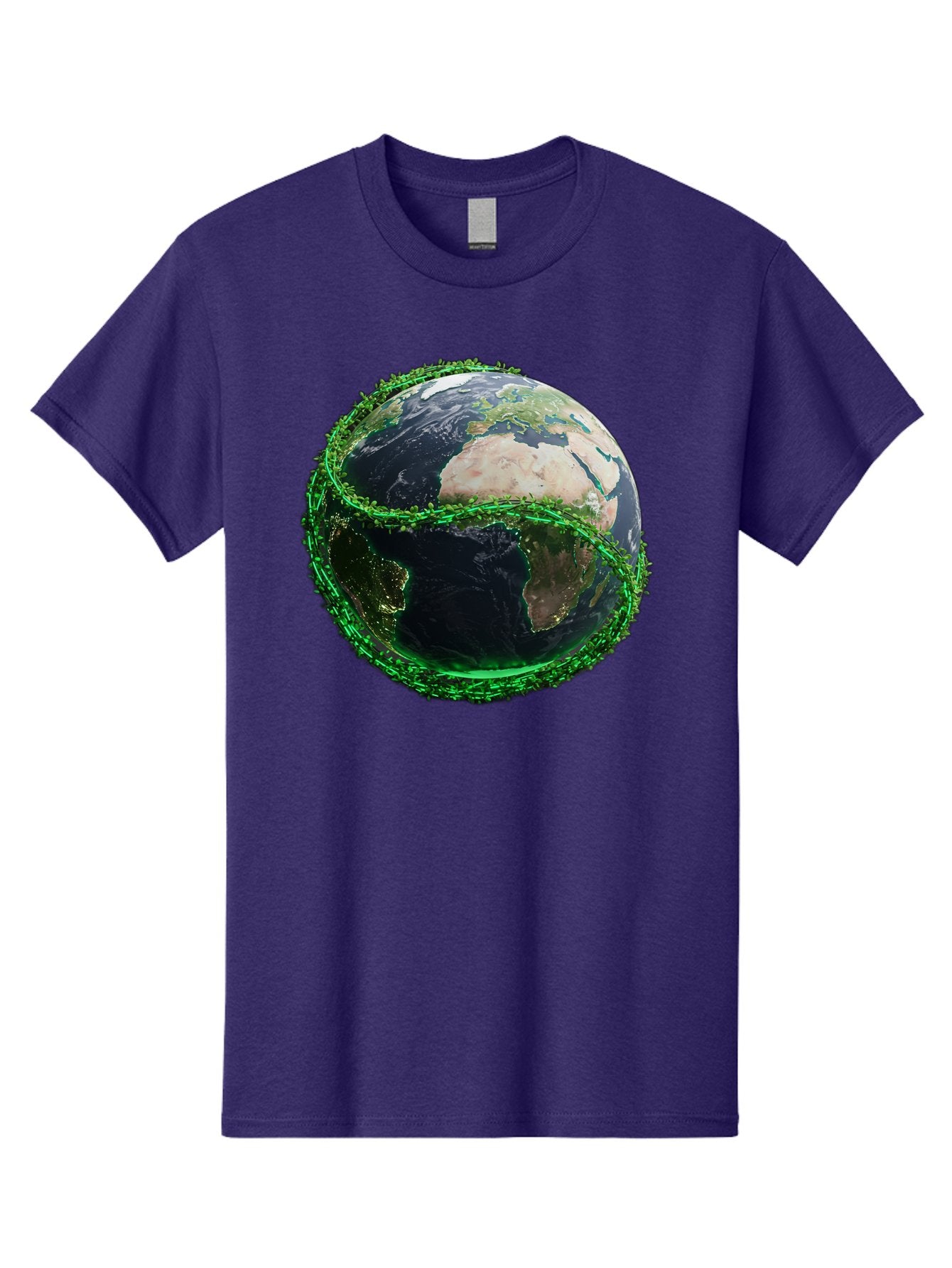 Earth-With-Circuitry Men'S Graphic Tee, 100% Cotton, Comfortable Casual Summer Wear, Machine Washable, Globe With Chain Link, International Security, Global Protection, Earth From Space, Chain Link Fence, Digital Representation, 3D Rendering, Baa586