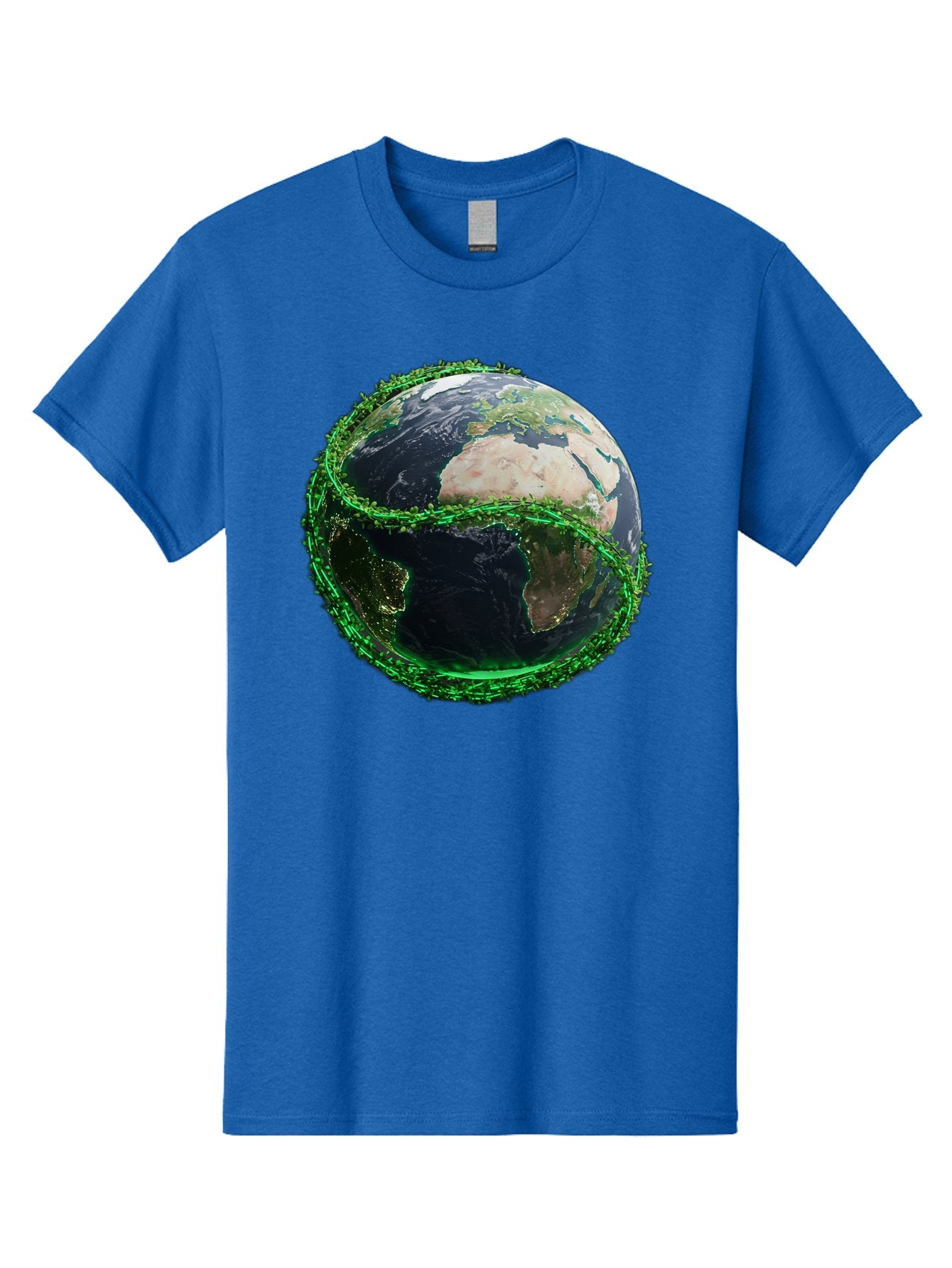 Earth-With-Circuitry Men'S Graphic Tee, 100% Cotton, Comfortable Casual Summer Wear, Machine Washable, Globe With Chain Link, International Security, Global Protection, Earth From Space, Chain Link Fence, Digital Representation, 3D Rendering, Baa586 10